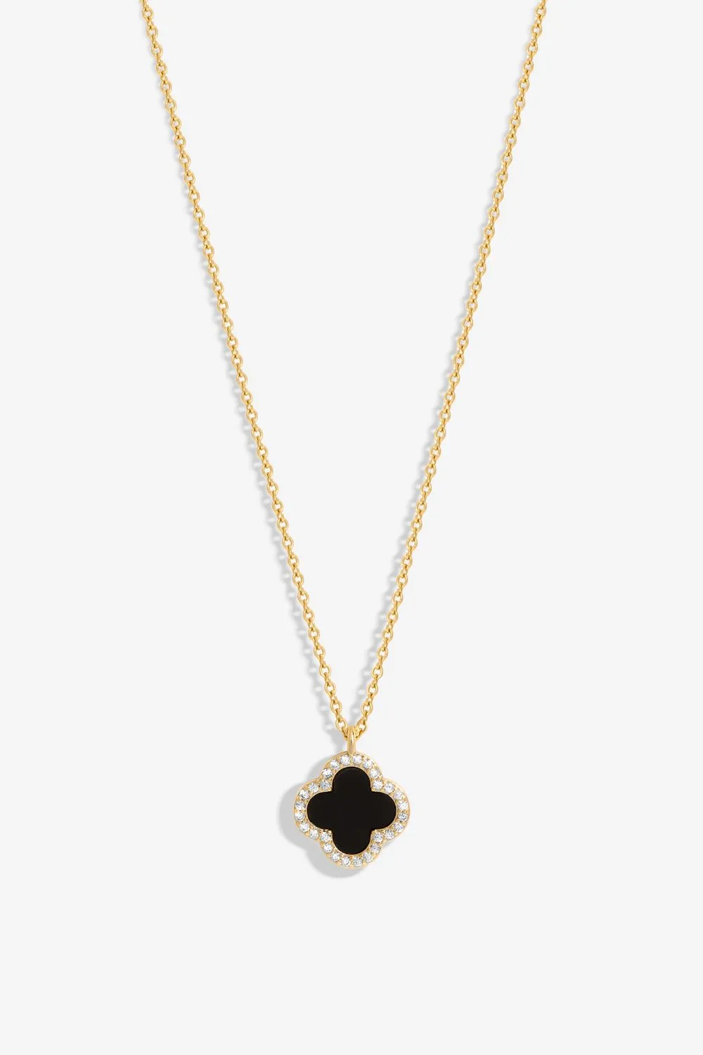 Gold Plated and Jet  Clover Pendant Necklace