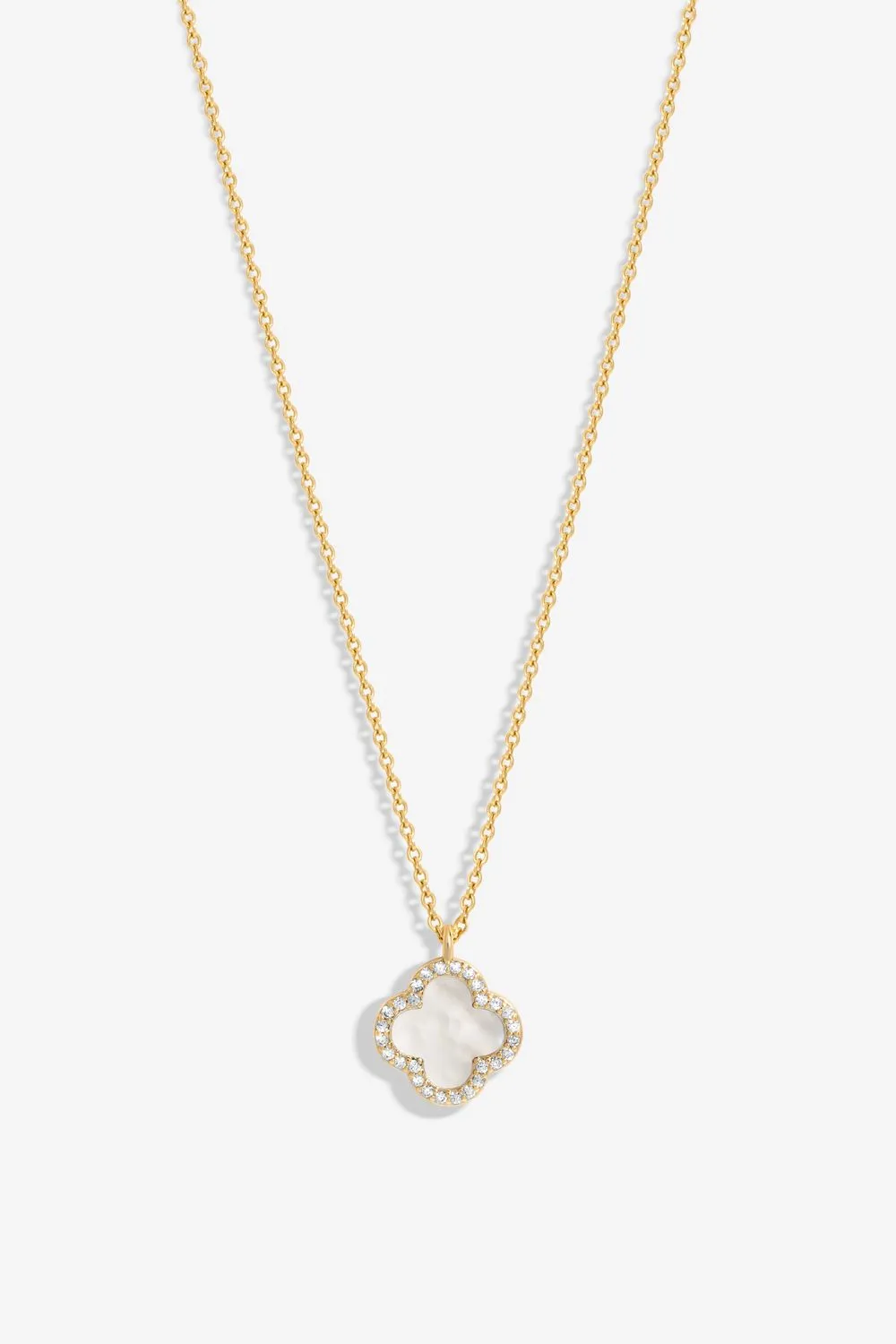 Gold Plated and Mother of Pearl Clover Pendant Necklace