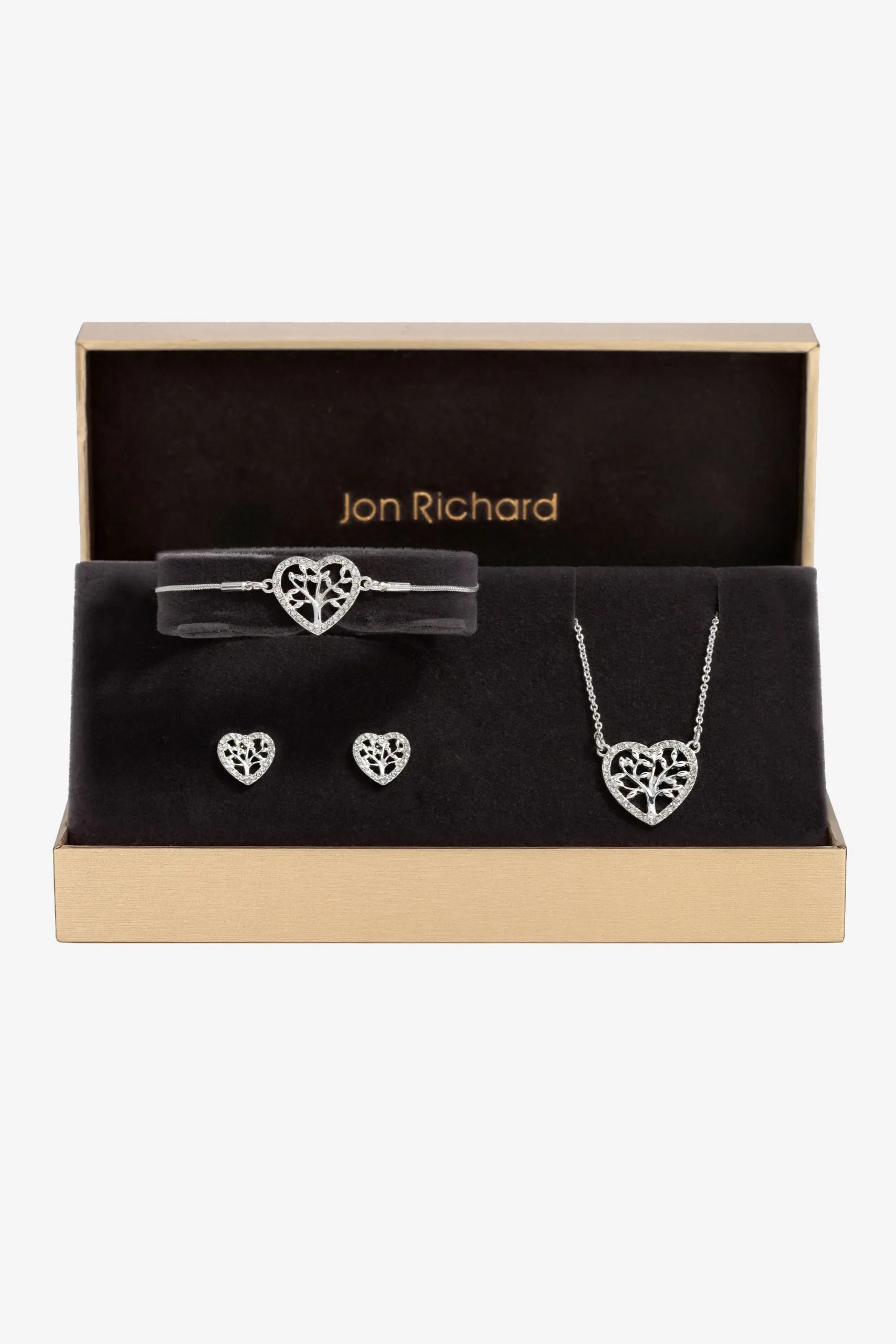 Silver Plated And Crystal Heart Tree Of Love Set - Gift Box