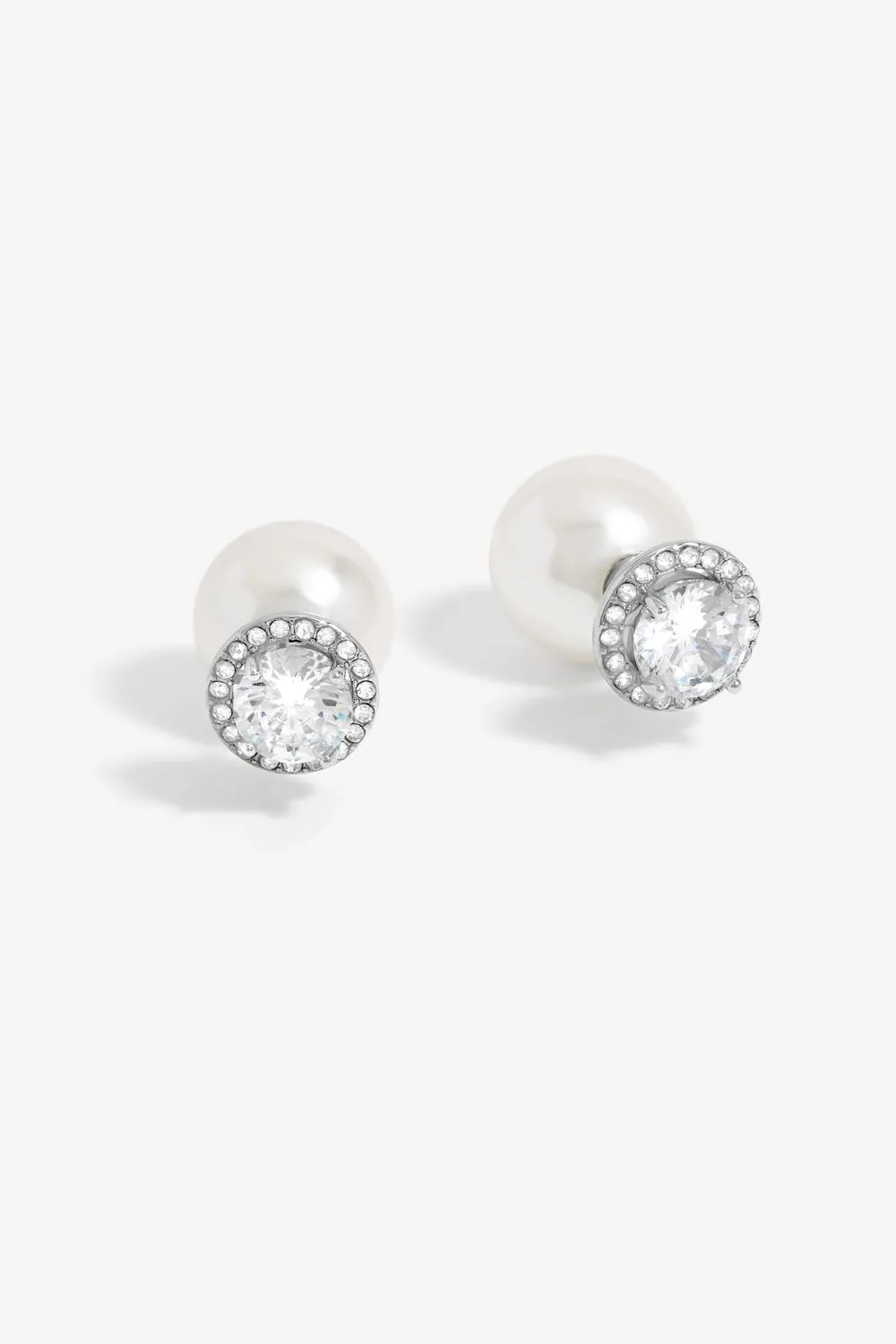 Rhodium Plated Pearl And Cubic Zirconia Front And Back Earrings