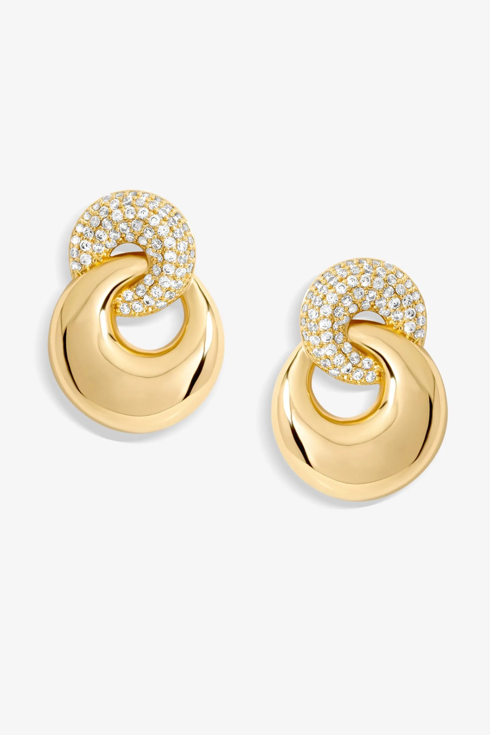 Gold Plated Polished And Pave Circle Drop Earrings