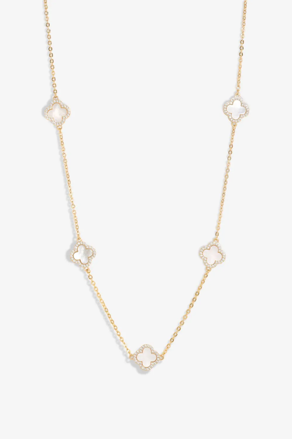 Gold Plated And Mother of Pearl Station Clover Necklace
