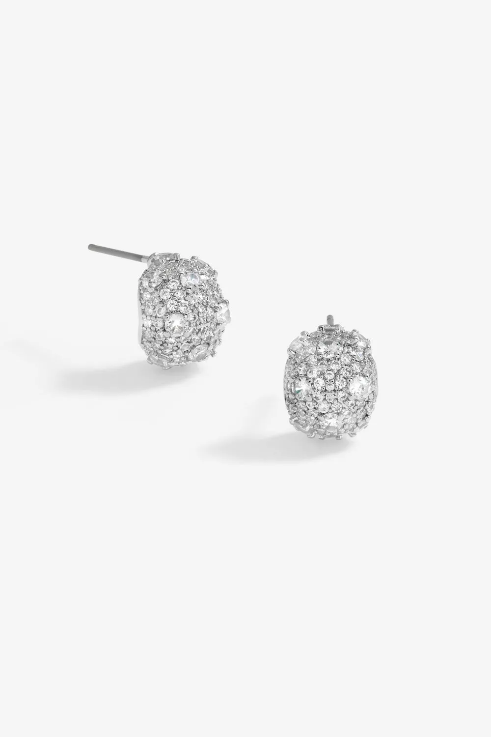 Rhodium Plated Cubic Zirconia Dome Earrings