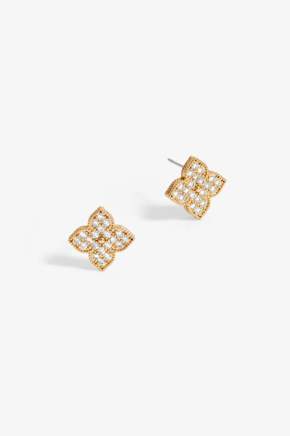Gold Pave Clover Stud Earrings