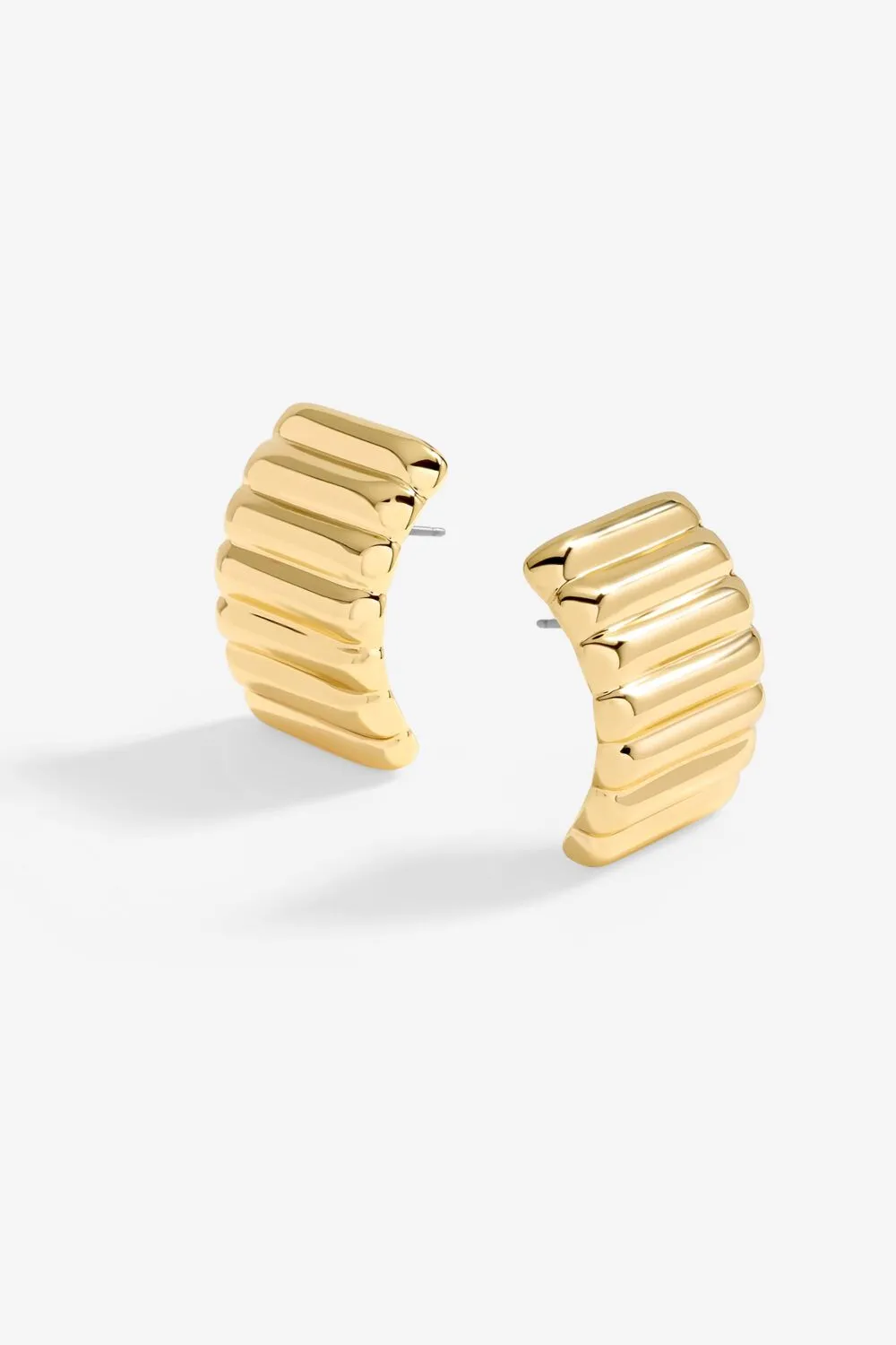 Gold Plated Flat Ridge Statement Earrings