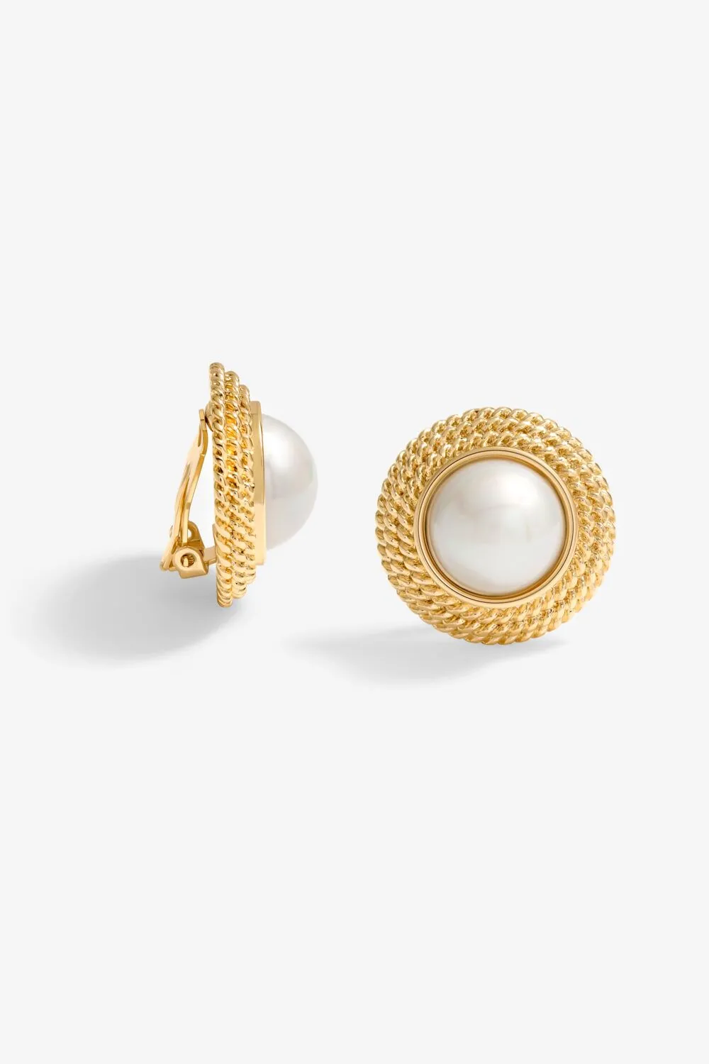 Gold Plated Statement Pearl Dome Clip Earrings