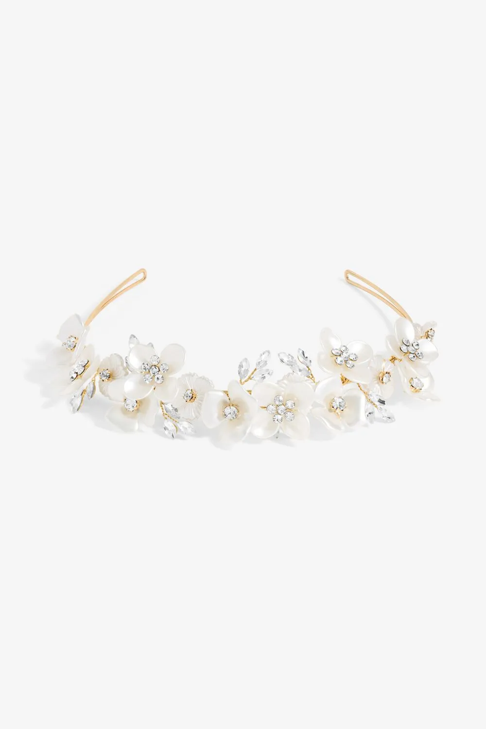 Gold Plated White Floral And Crystal Headband