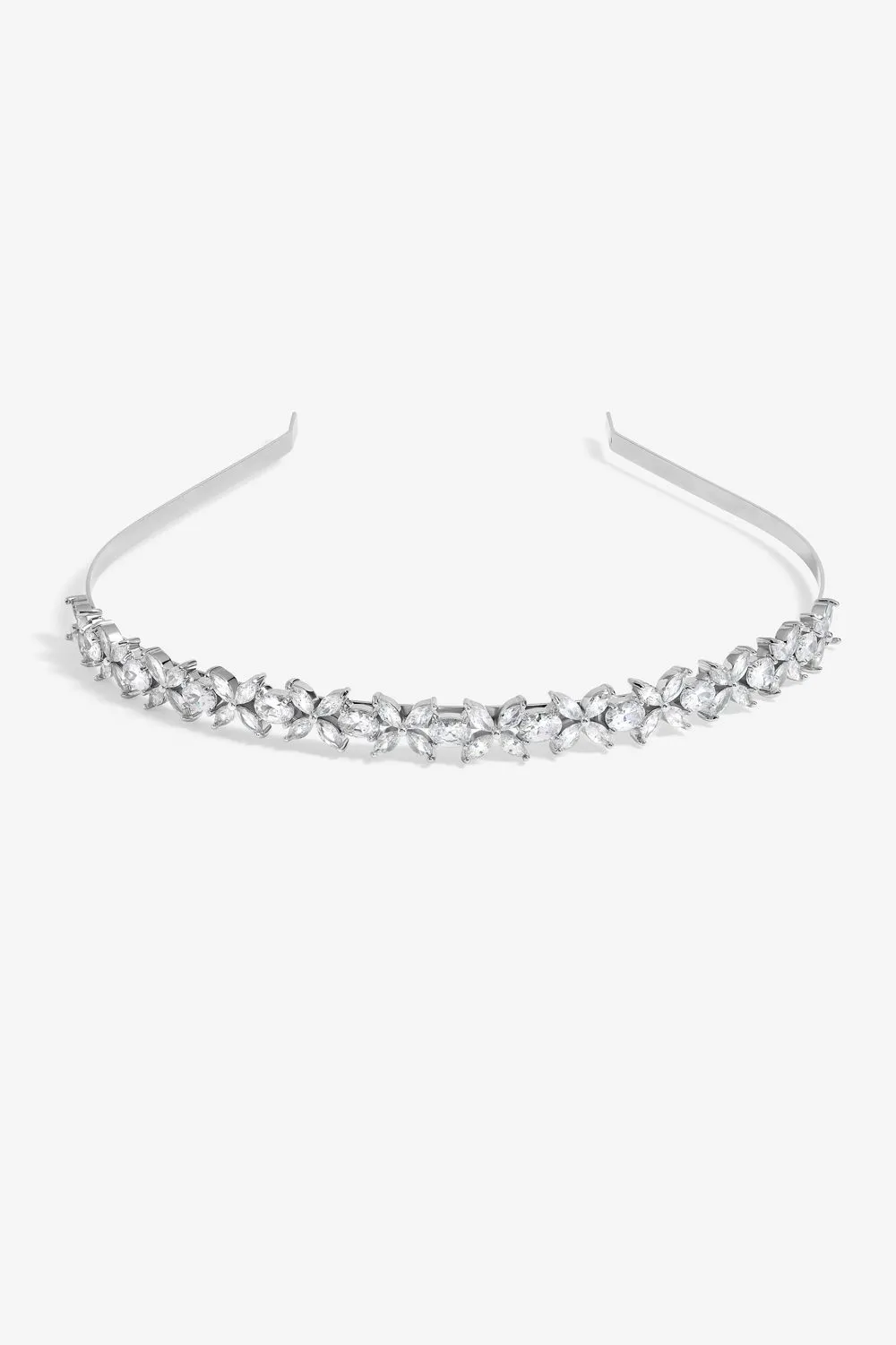 Silver Plated Crystal Floral Single Row Headband