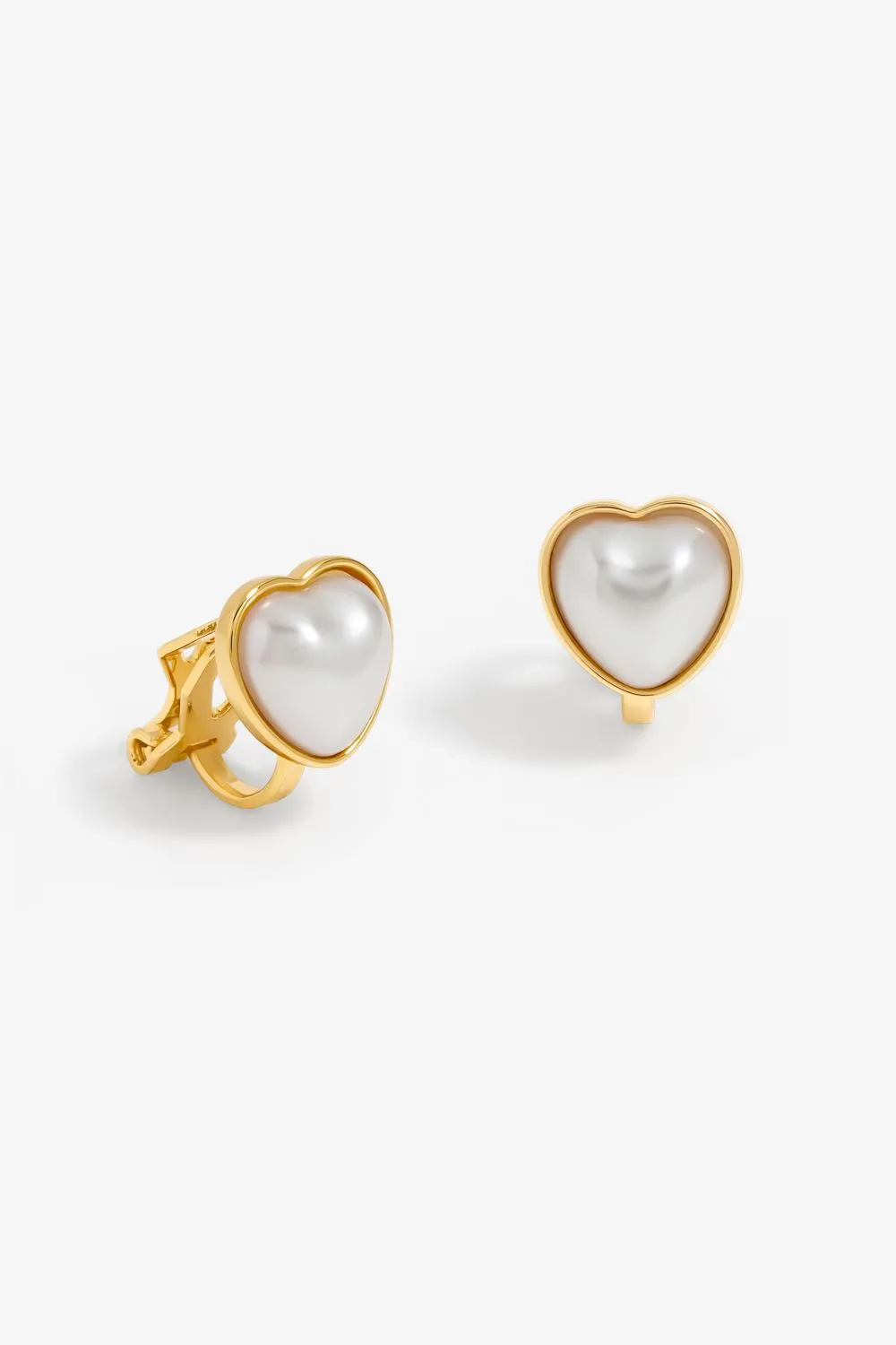 Gold Plated And Pearl Heart Clip Earrings
