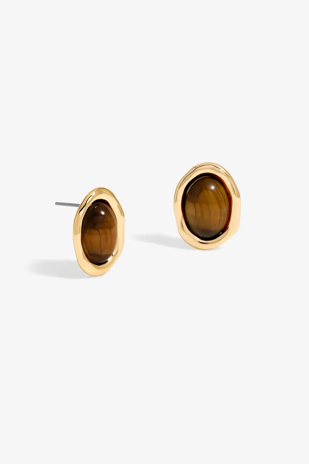 Gold Plated Tigers Eye Oval Stud Earrings