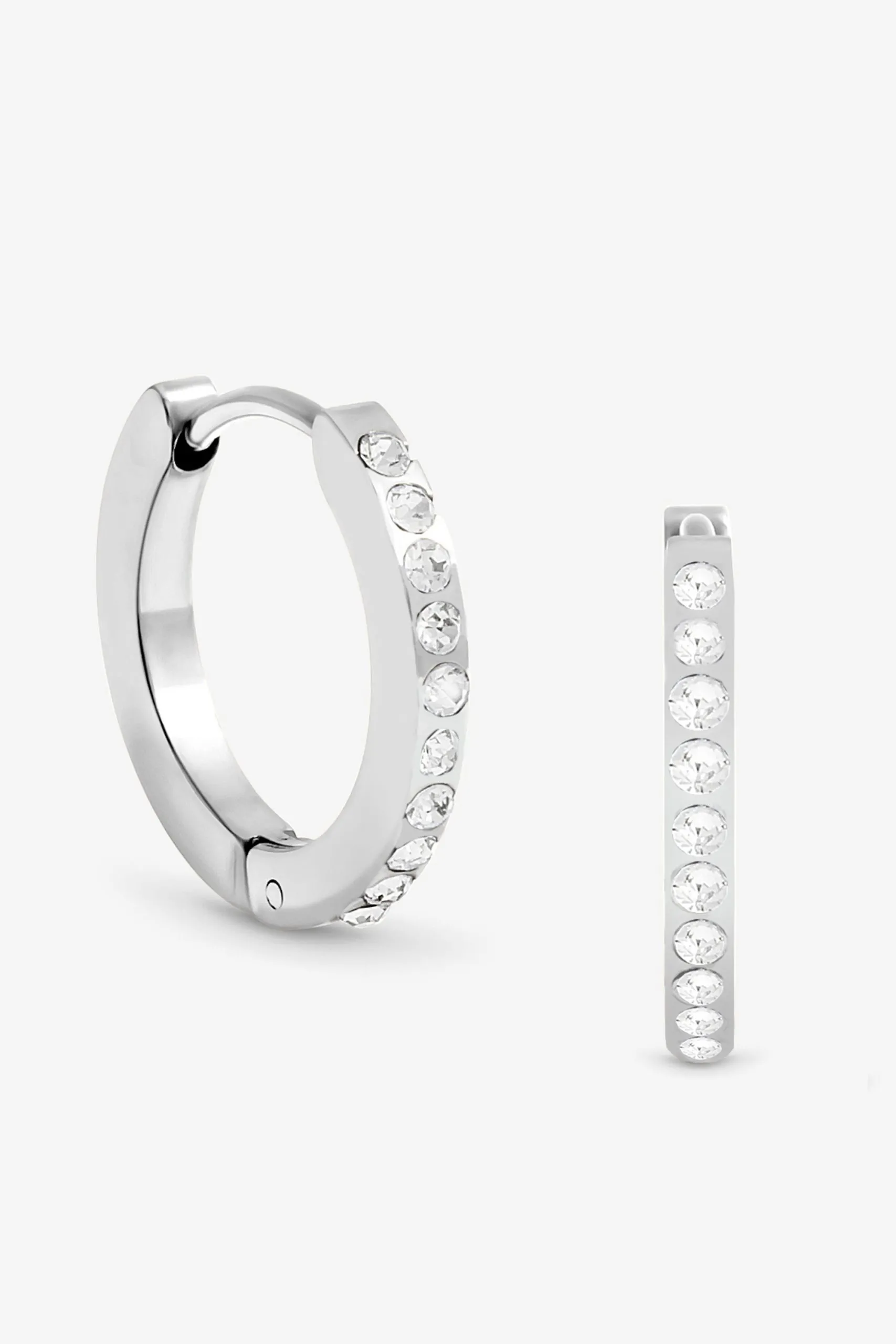 Waterproof Silver Plated Crystal And Polished Huggie Hoop Earrings