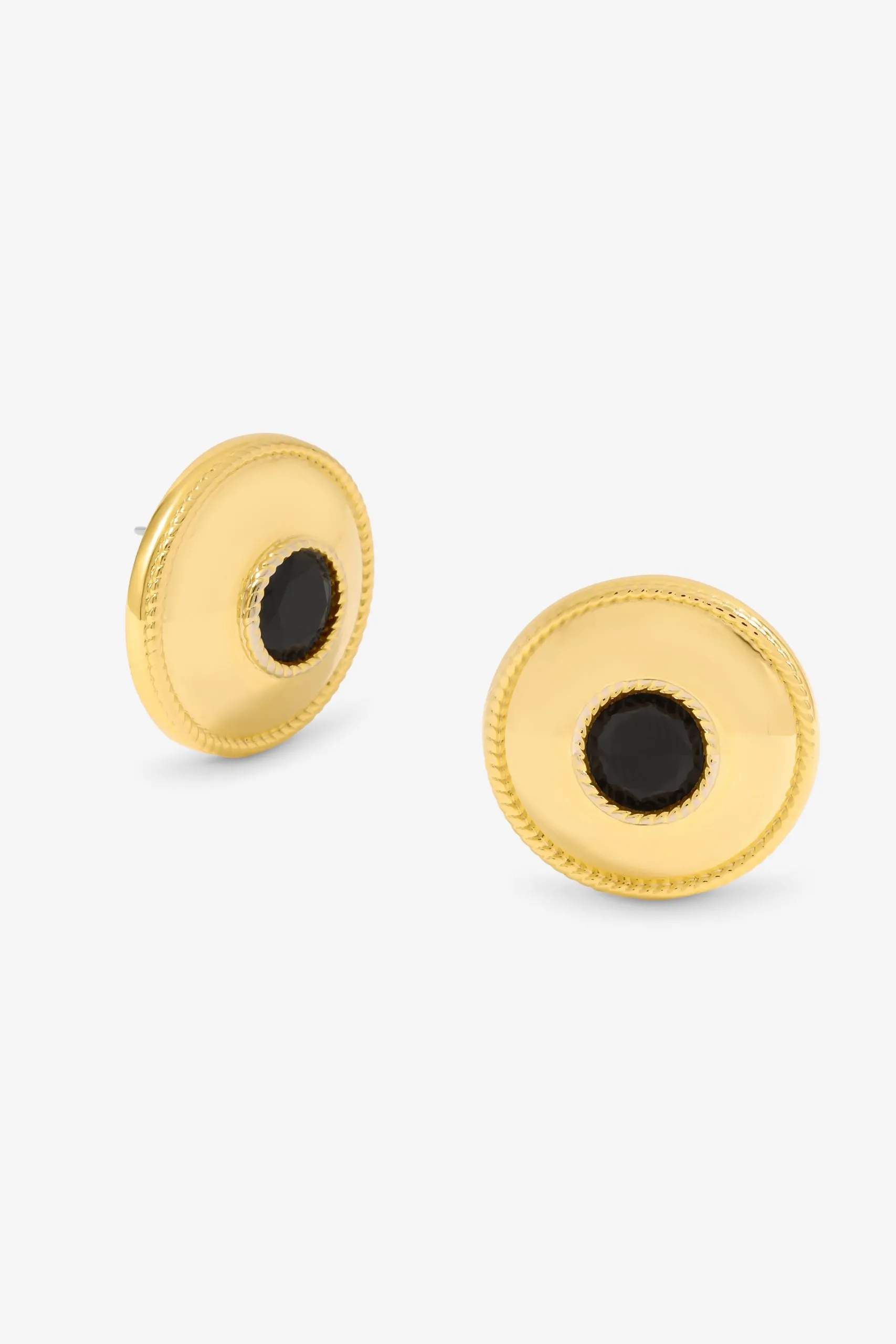 Statement Polished And Jet Round Earrings
