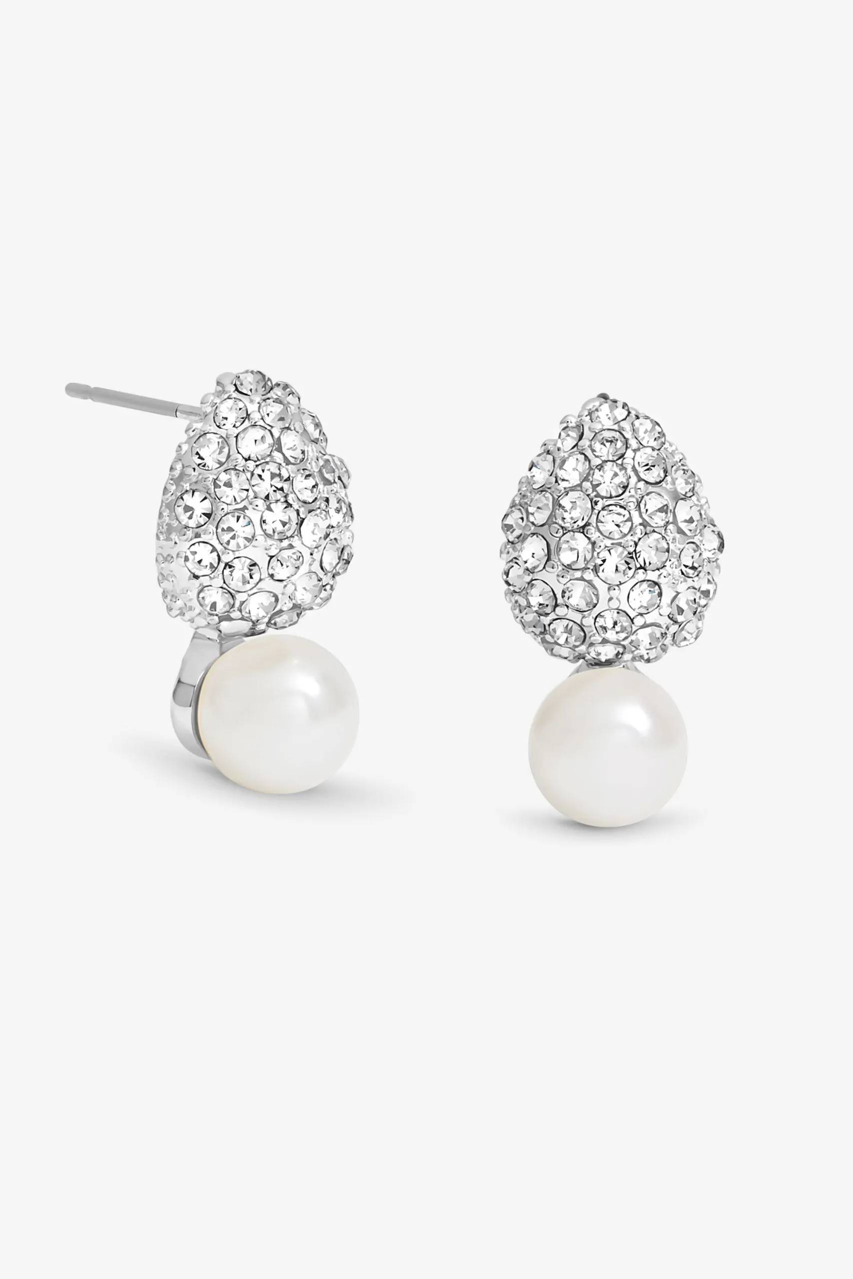 Silver Crystal Dome Pearl Drop Small Earrings