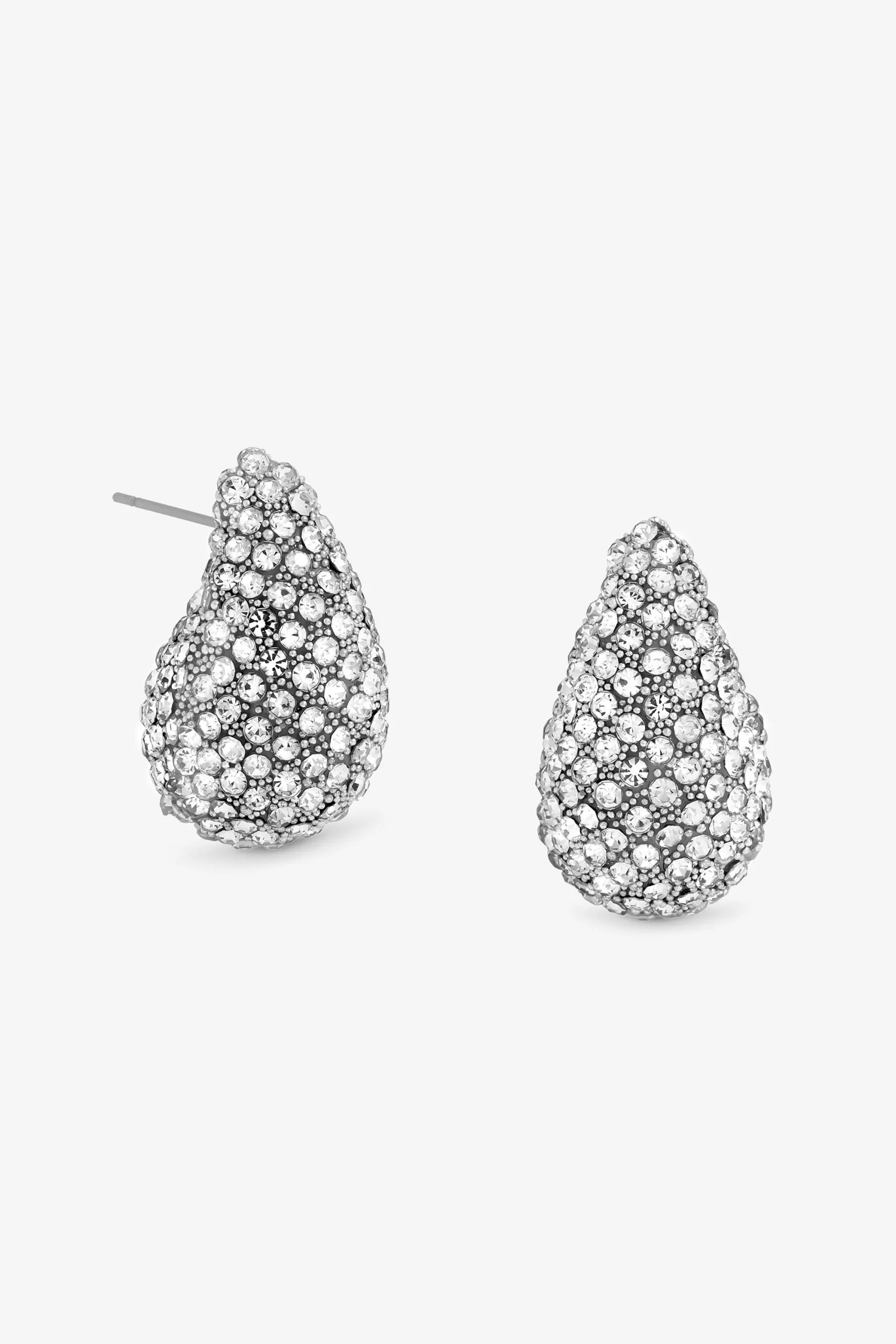 Silver Crystal Dome Stud Earrings