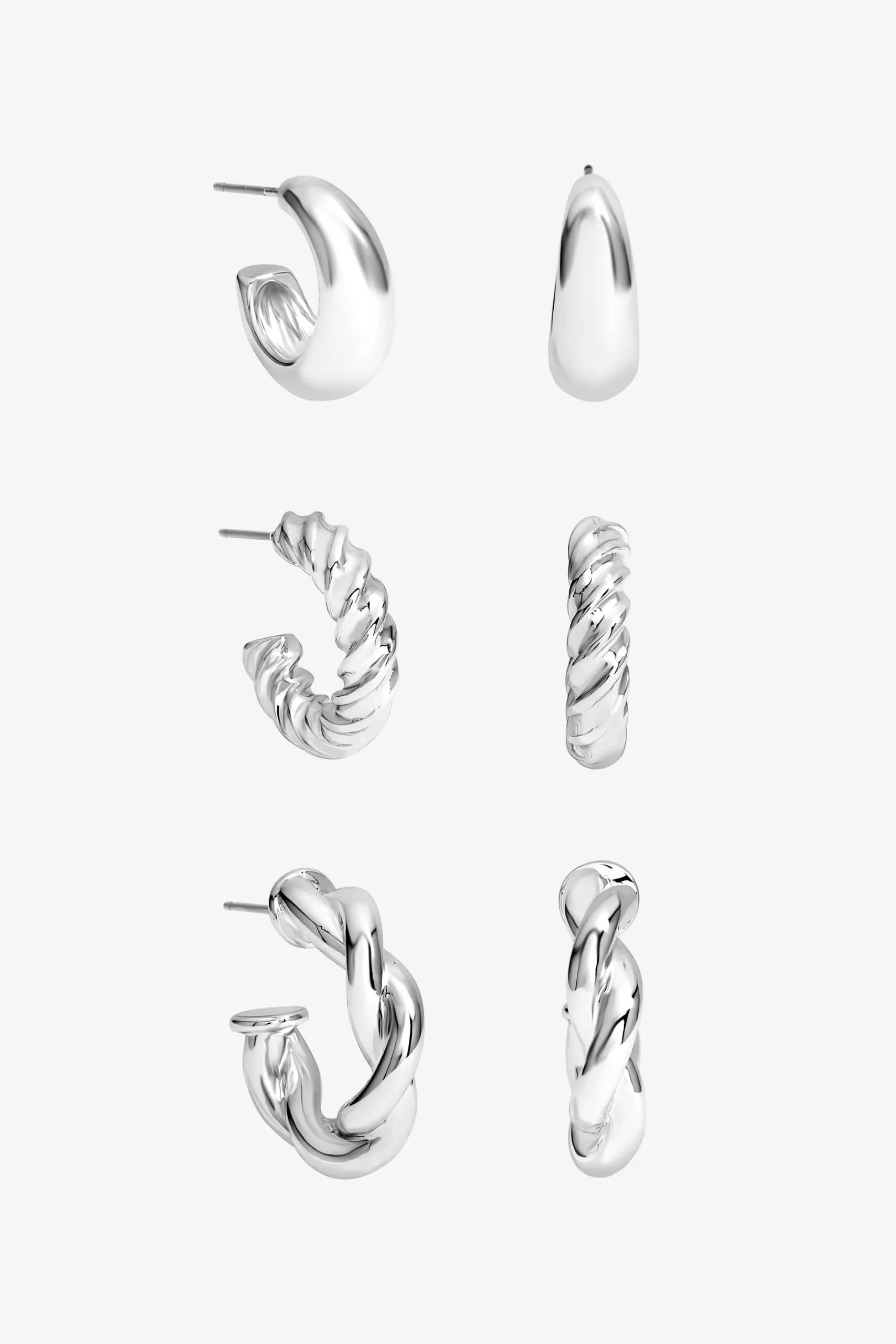 Silver Polished Twist Hoop Earrings - Pack of 3