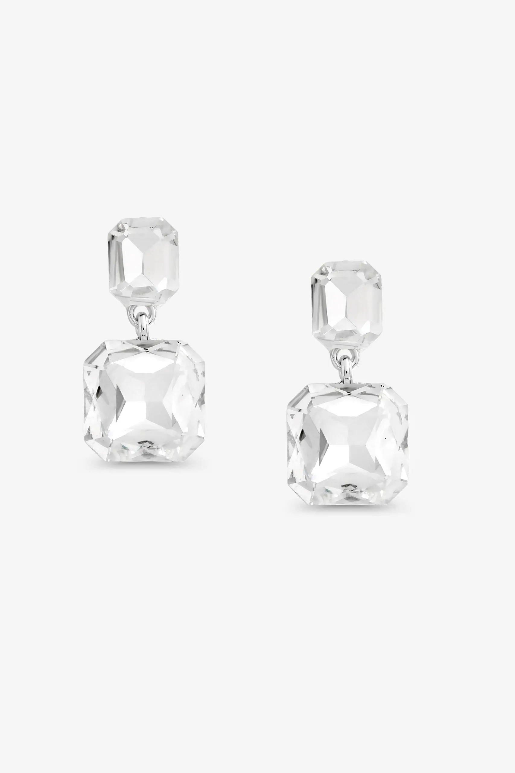 Silver Crystal Rectangle Drop Earrings