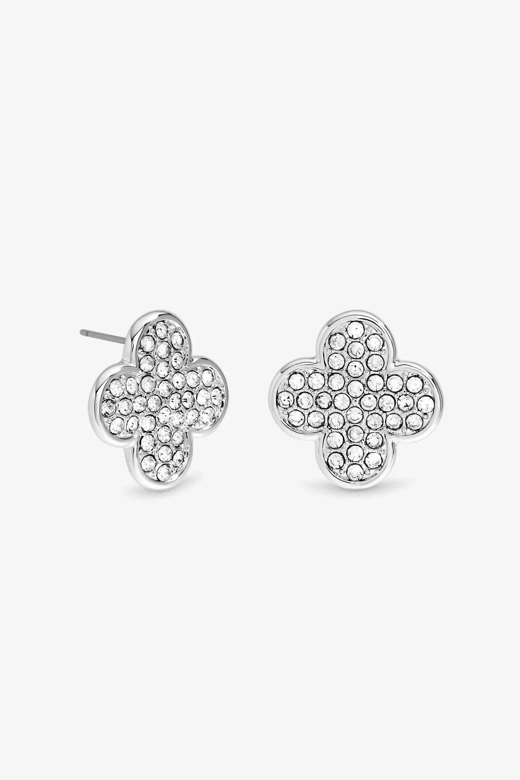 Silver Pave Crystal Statement Clover Stud Earrings