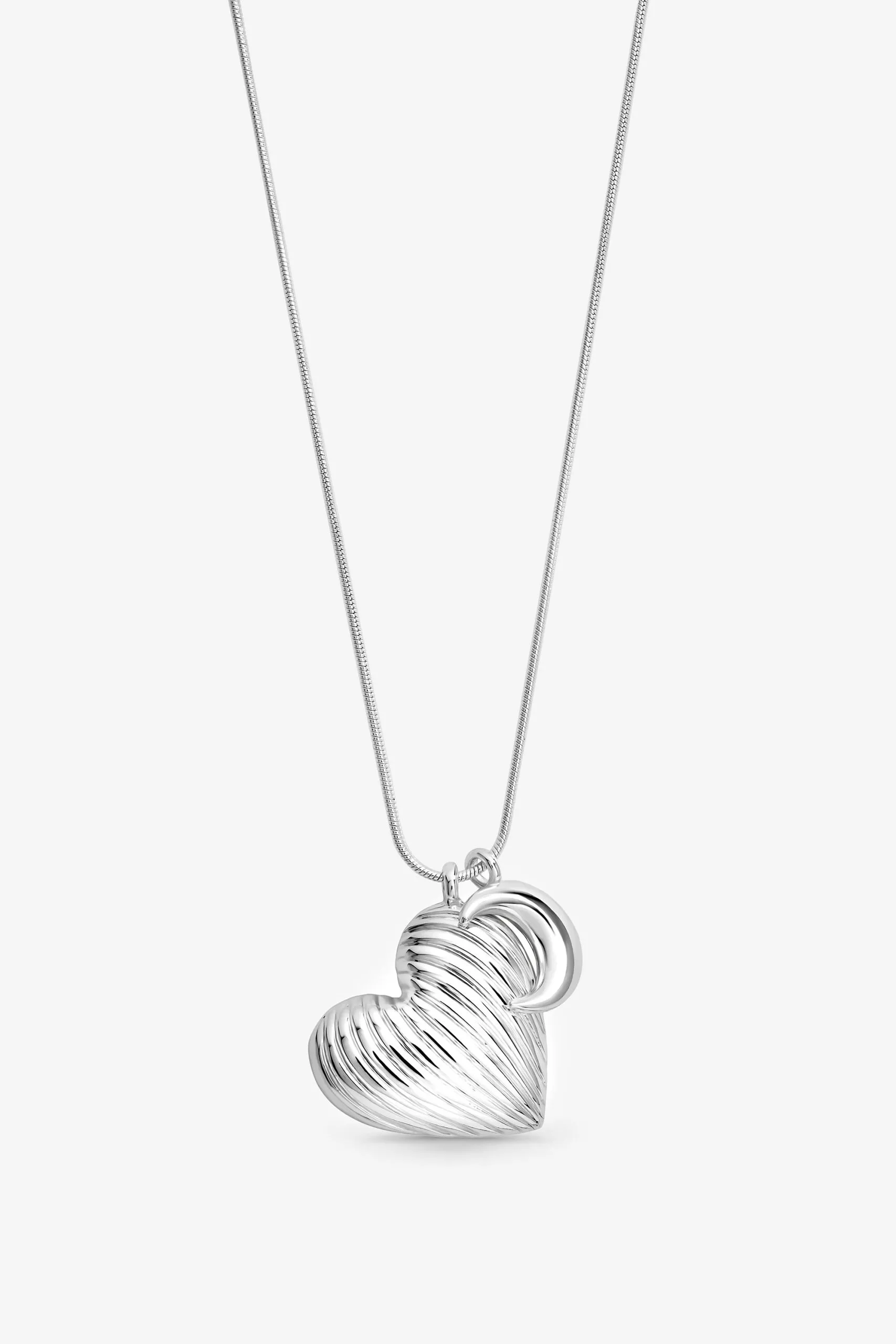 Silver Ridged Heart & Moon Pendant