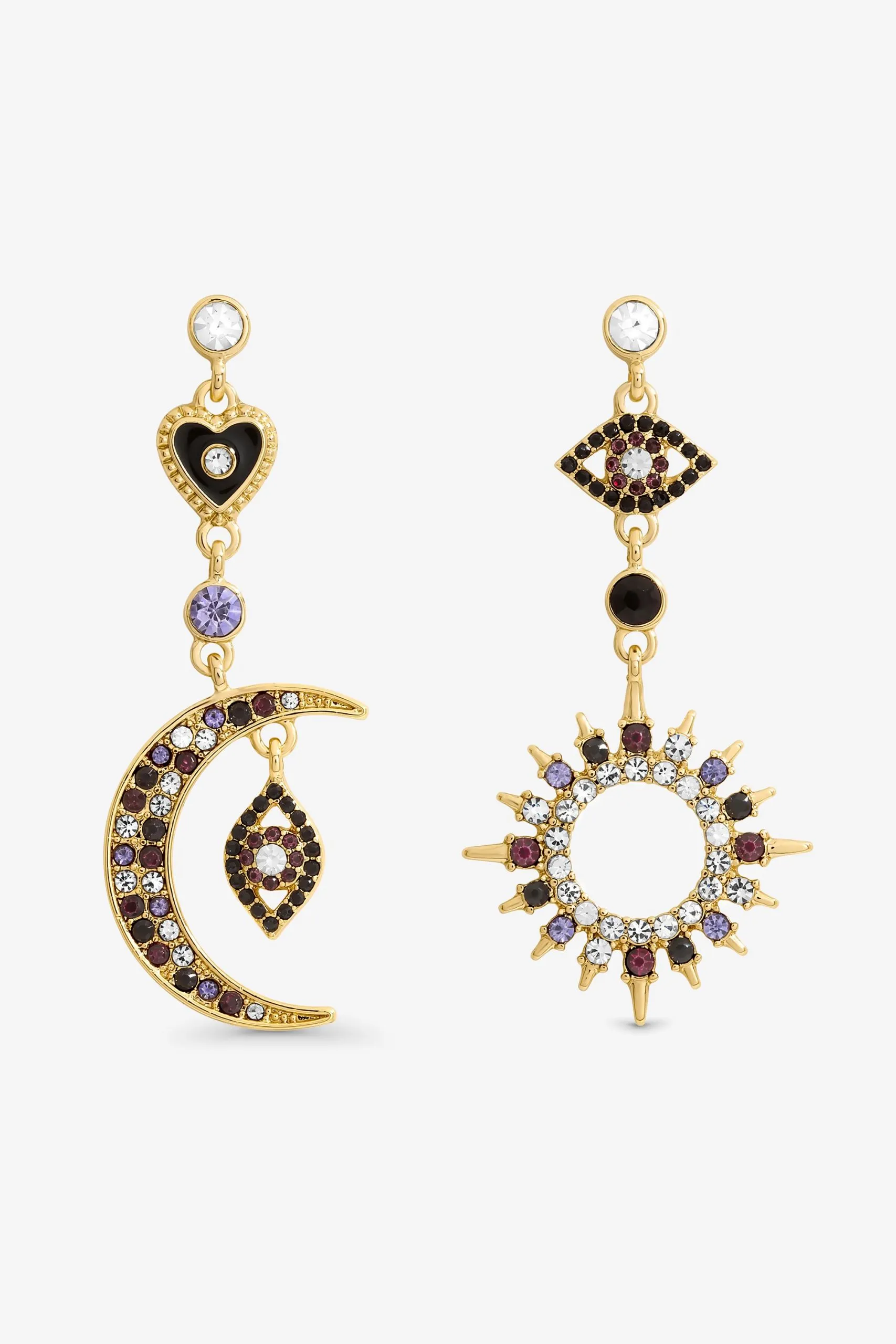 Gold & Multi Colour Crystal Mismatch Celestial Earrings