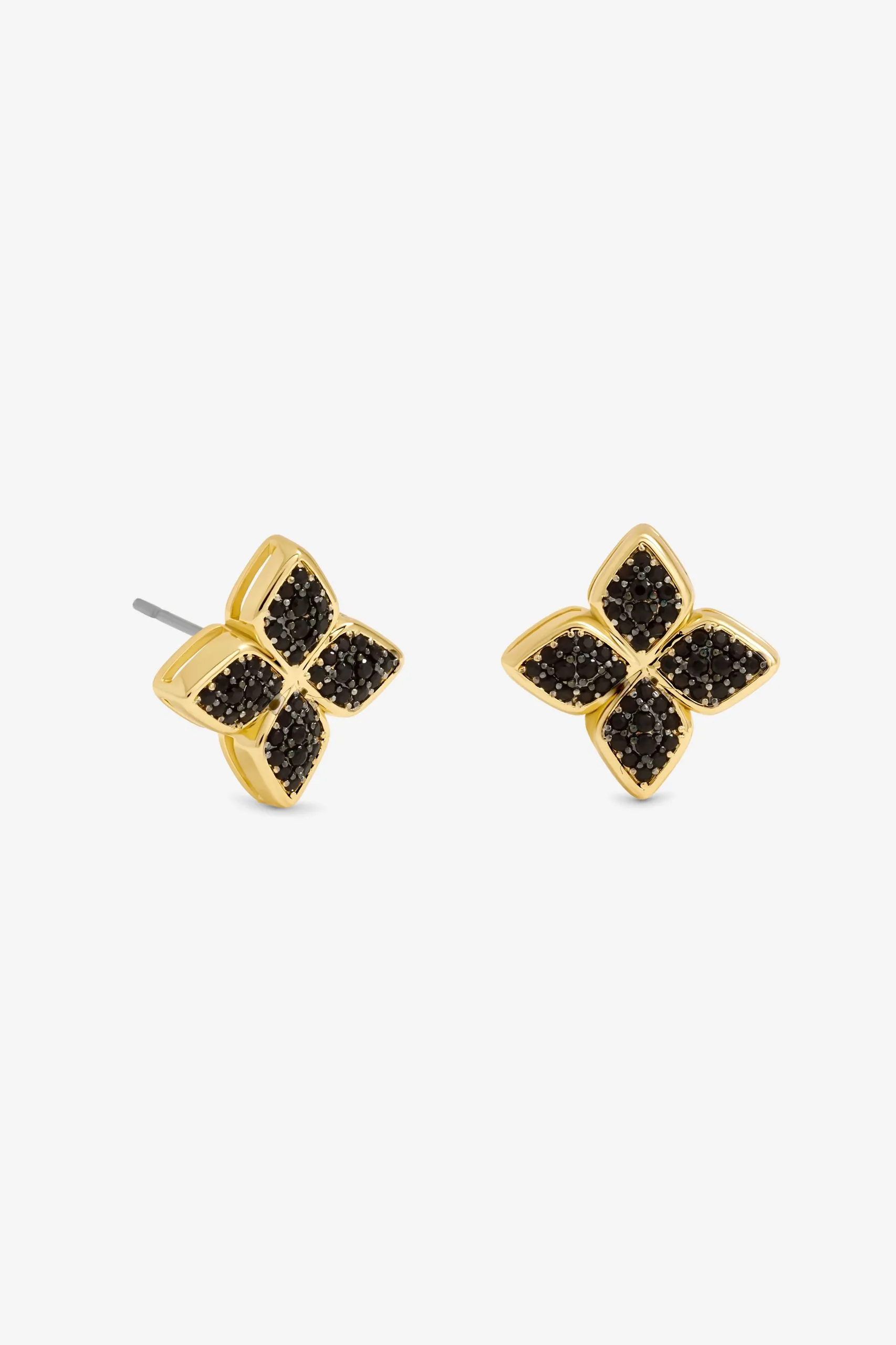 14K Gold Plated and Jet Druzy Stone Clover Earrings