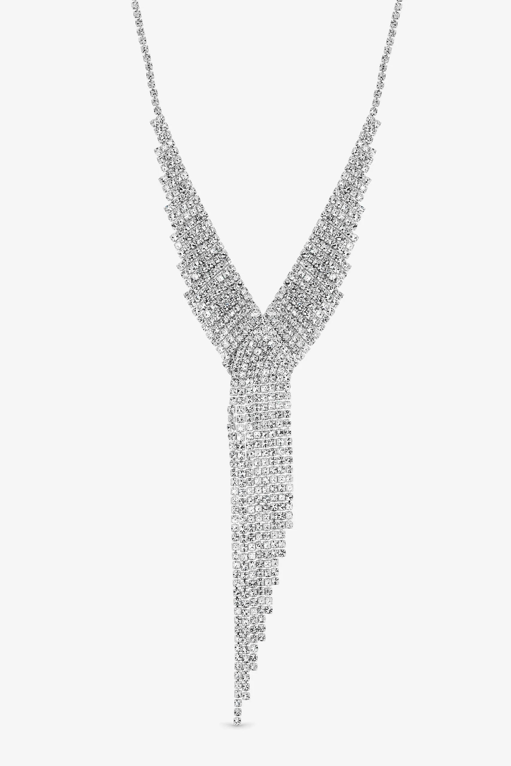 Silver Plated and Crystal Statement Drop Necklace