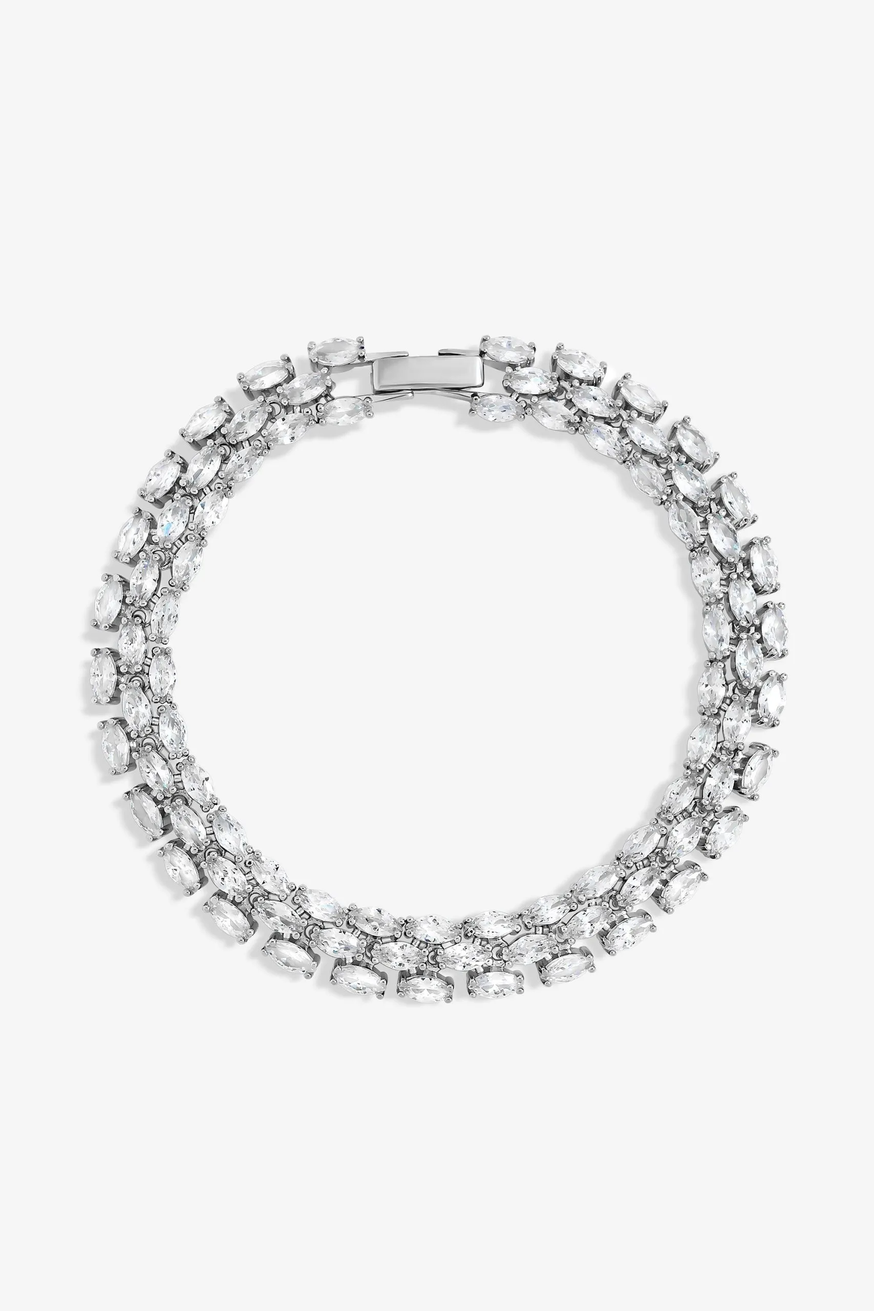Rhodium Plated and Cubic Zirconia Navette Bracelet