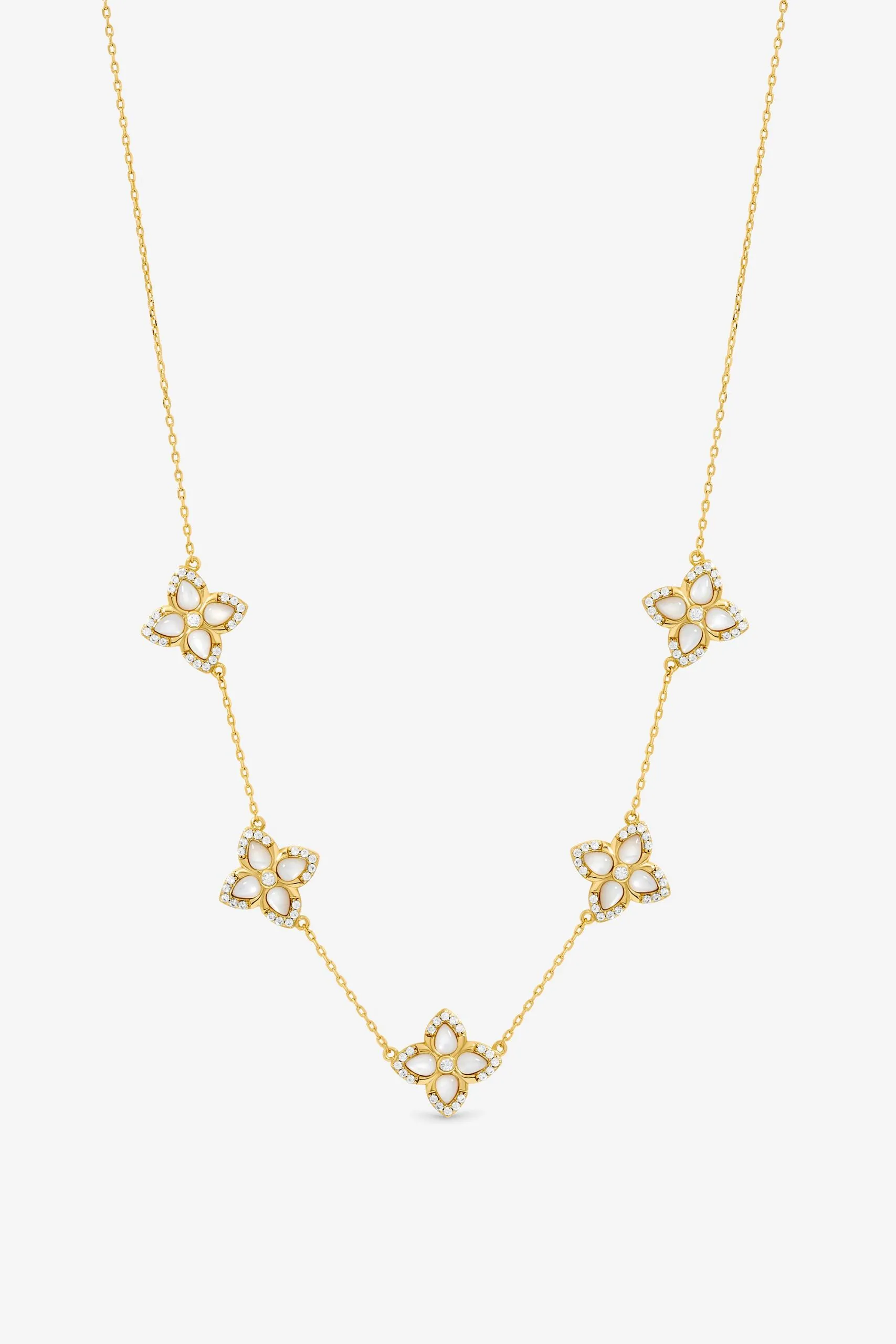 14K Gold Plated and Mother of Pearl Clover Necklace