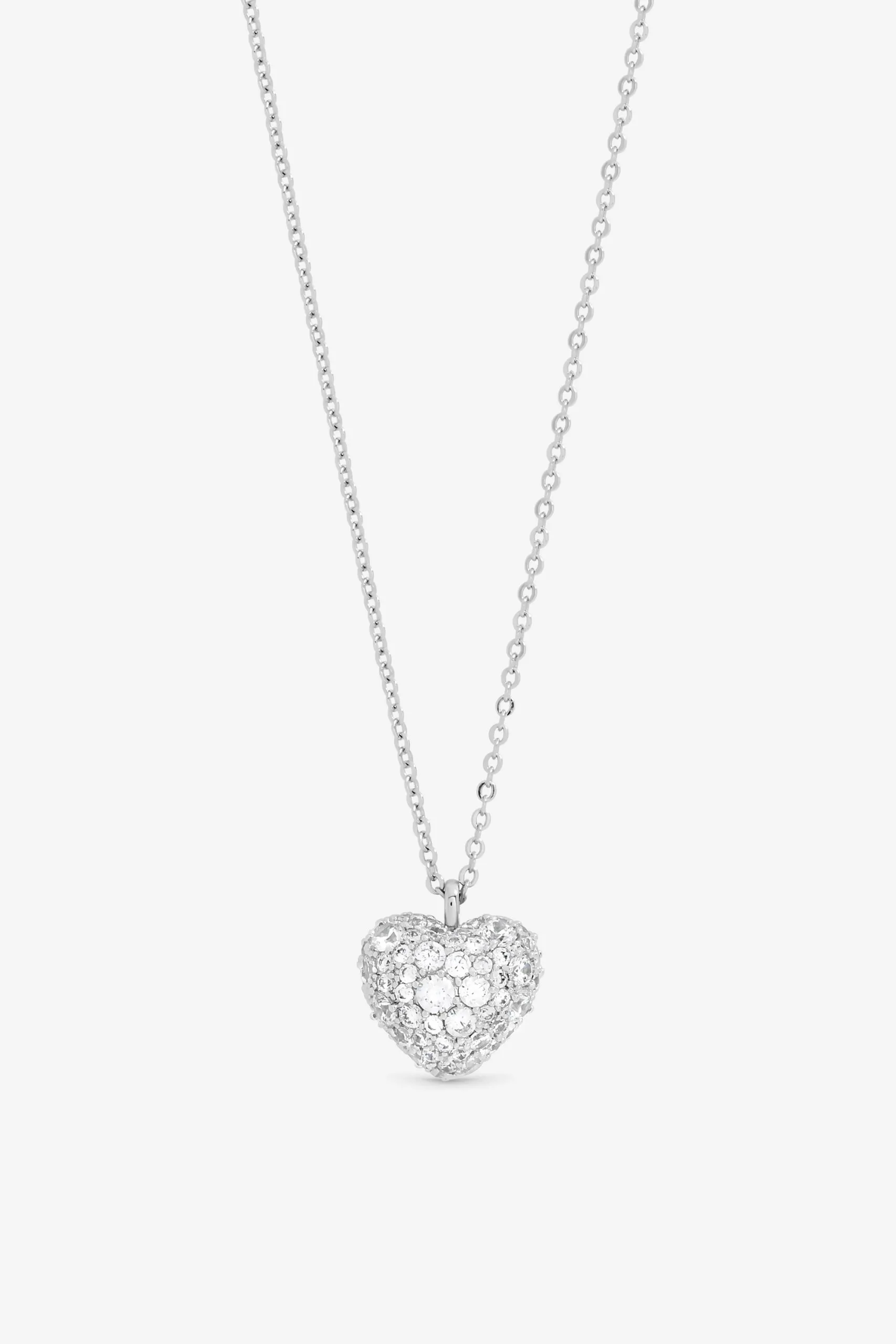 Rhodium Plated and Pave Heart Pendant - Gift Box