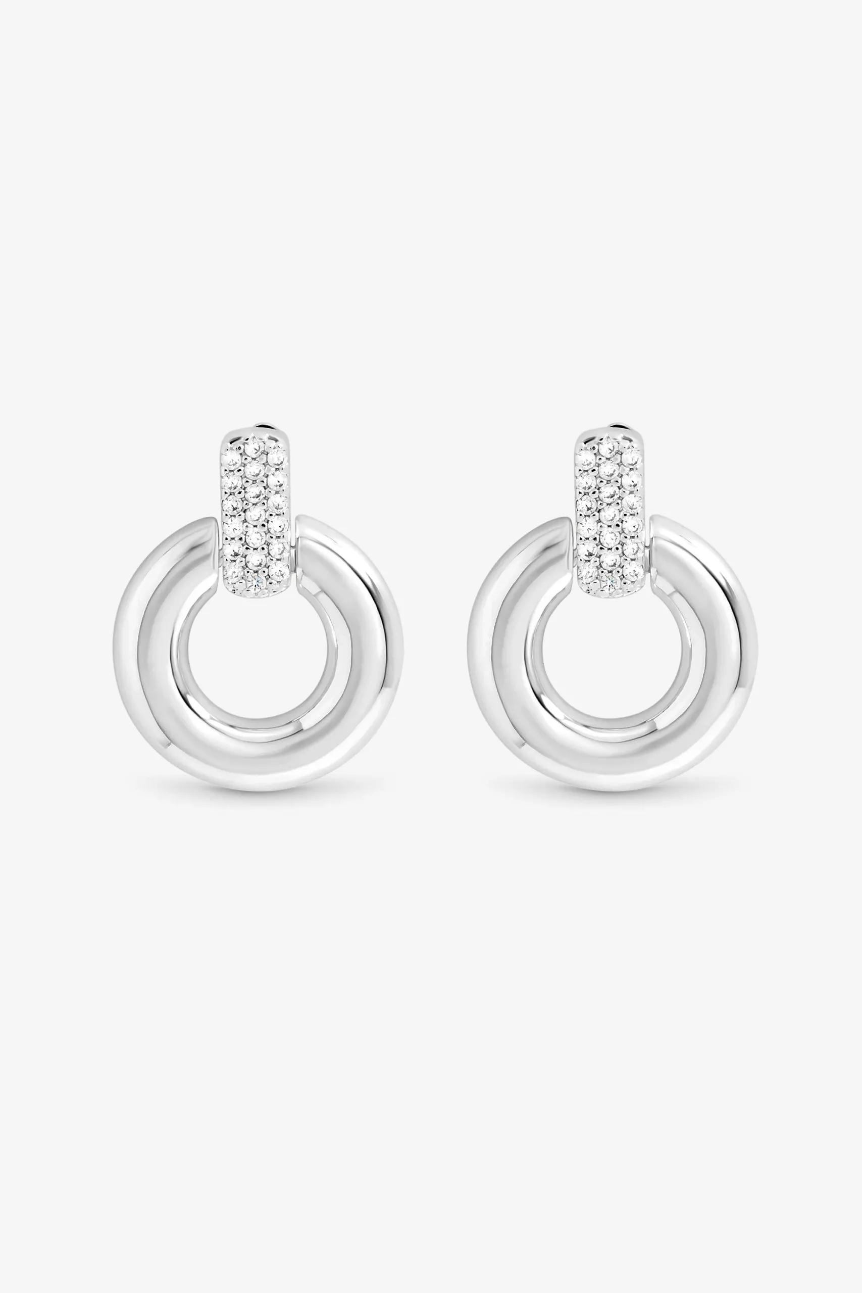 Silver Plated and Pave Door Knocker Earrings