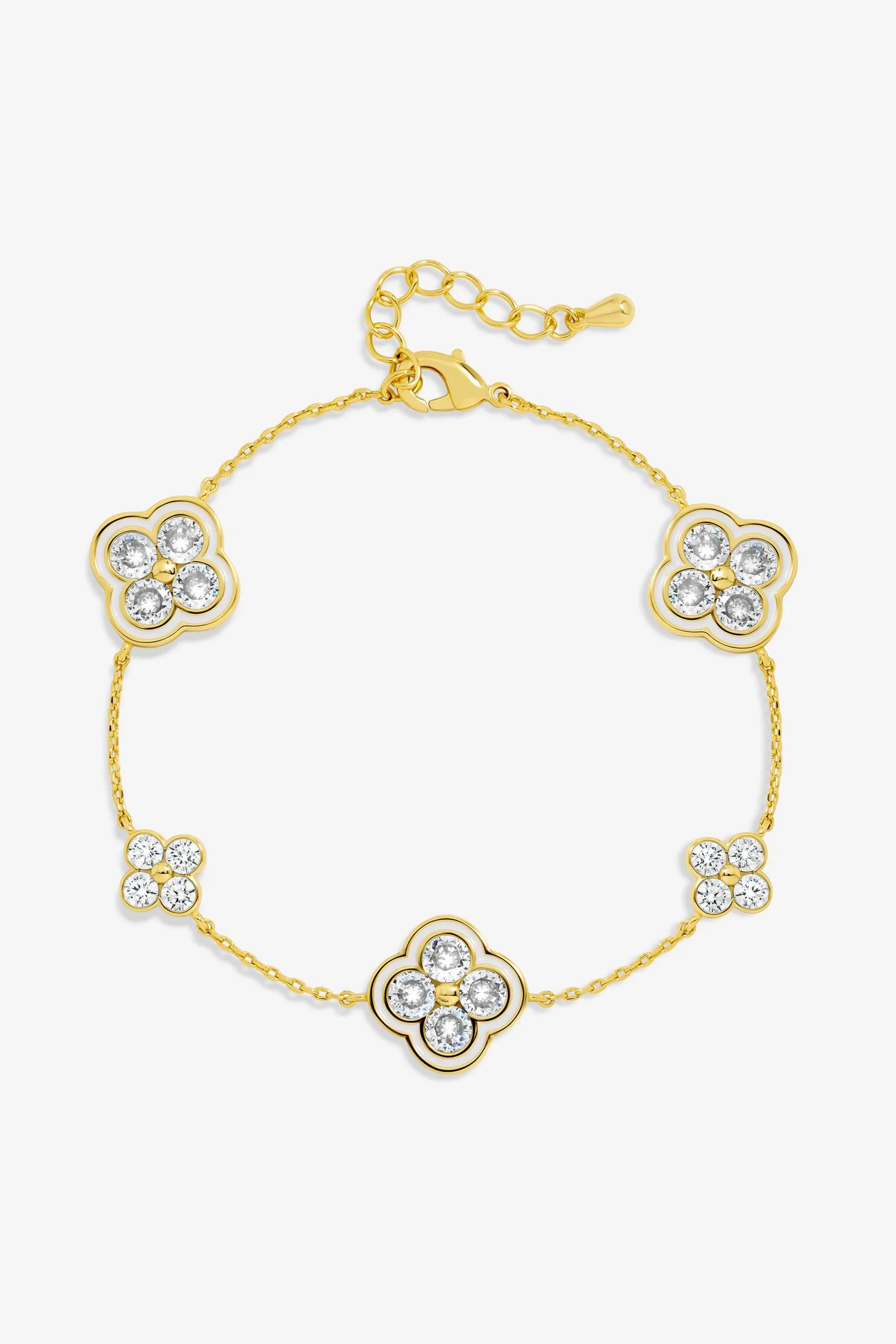 14K Gold Plated Pave and White Clover Bracelet