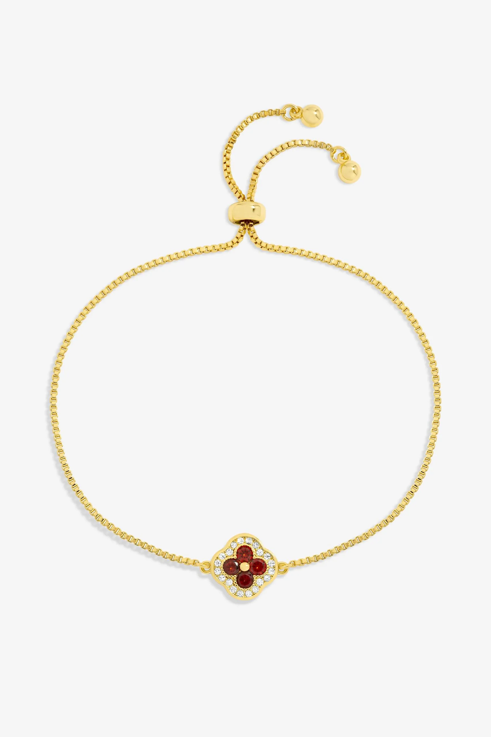 14K Gold Plated and Ruby Clover Toggle Bracelet
