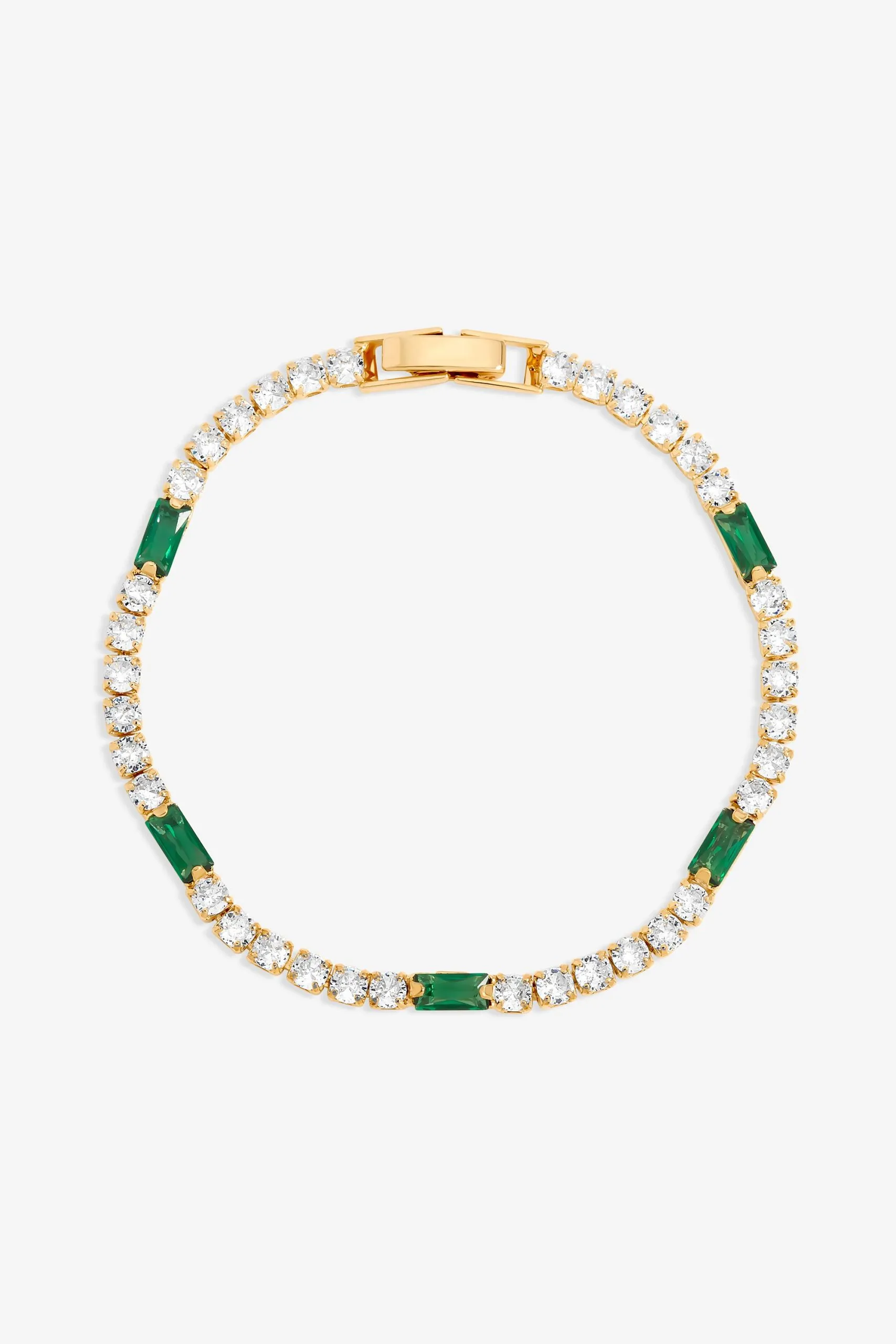 Gold Plated Round Stone and Emerald Tennis Bracelet
