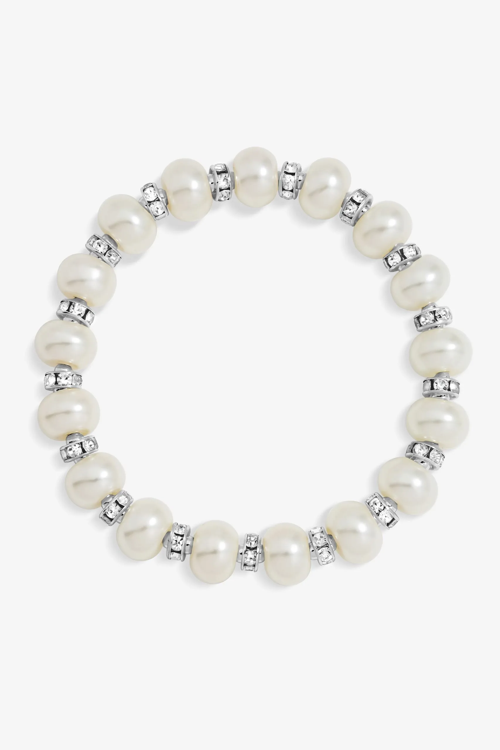 Silver Plated and Pave Pearl Stretch Bracelet