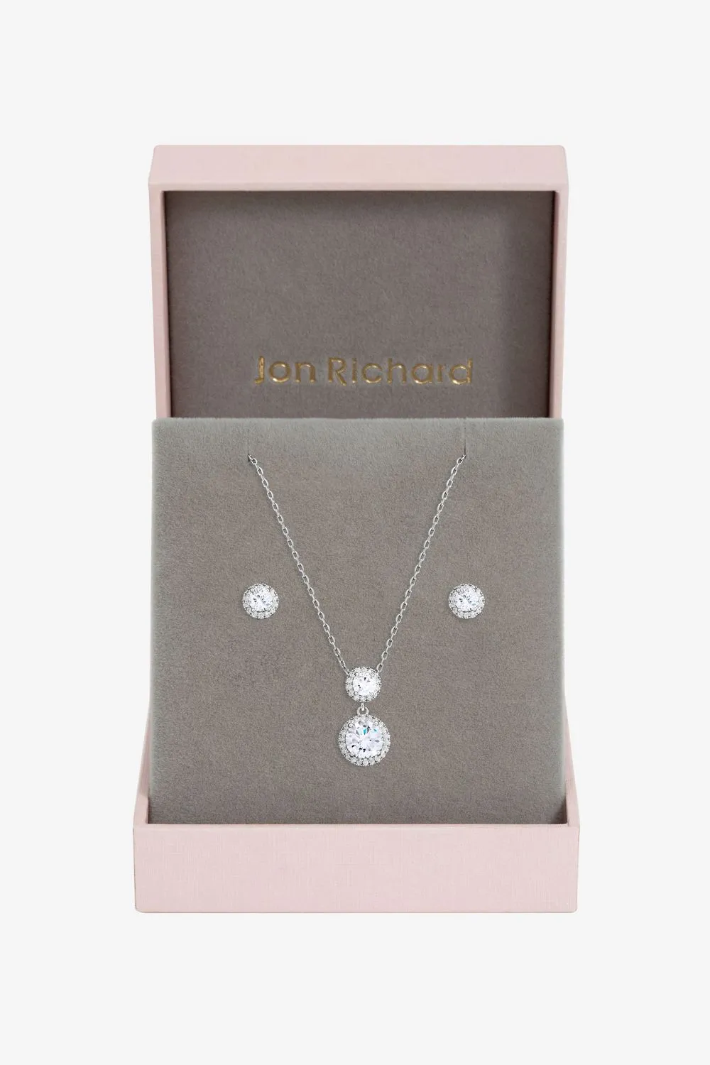 Rhodium Plated and Cubic Zirconia Double Halo Drop Set - Gift Box