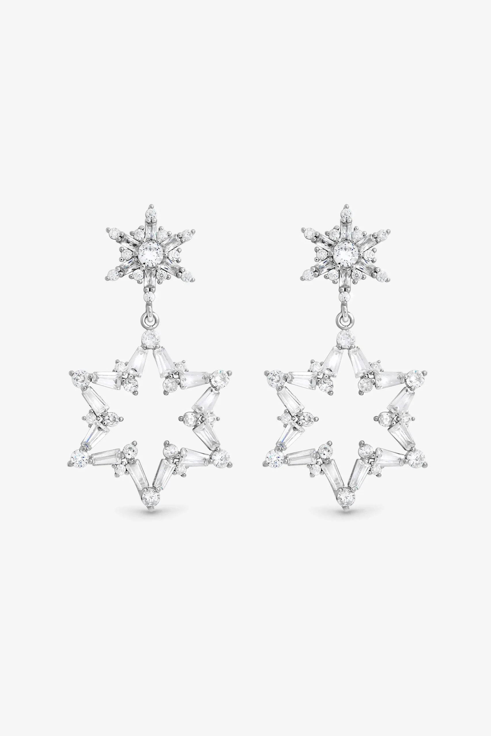 Silver Crystal Star Drop Earrings