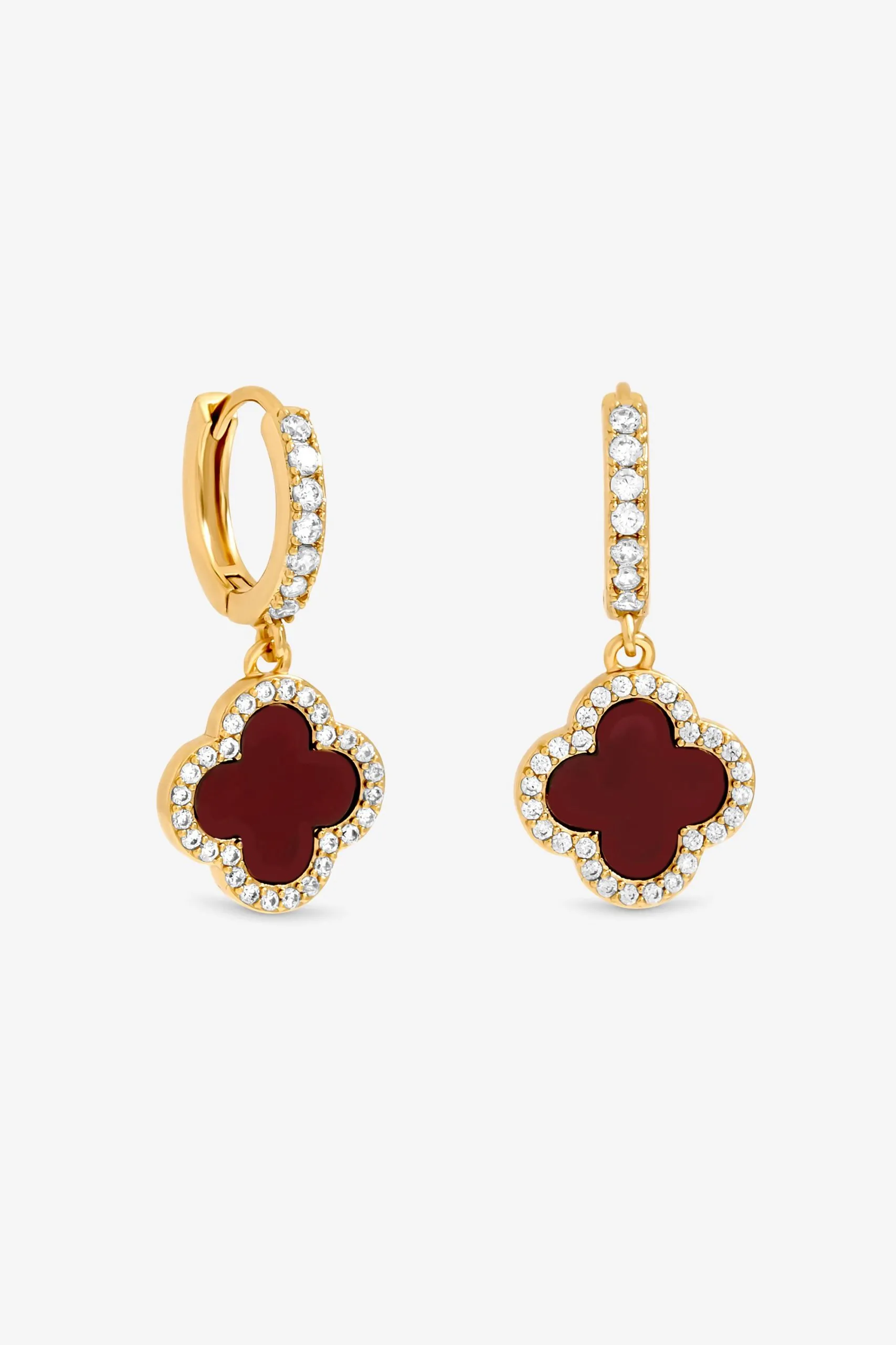 Gold Plated and Carnelian Clover Huggie Earrings