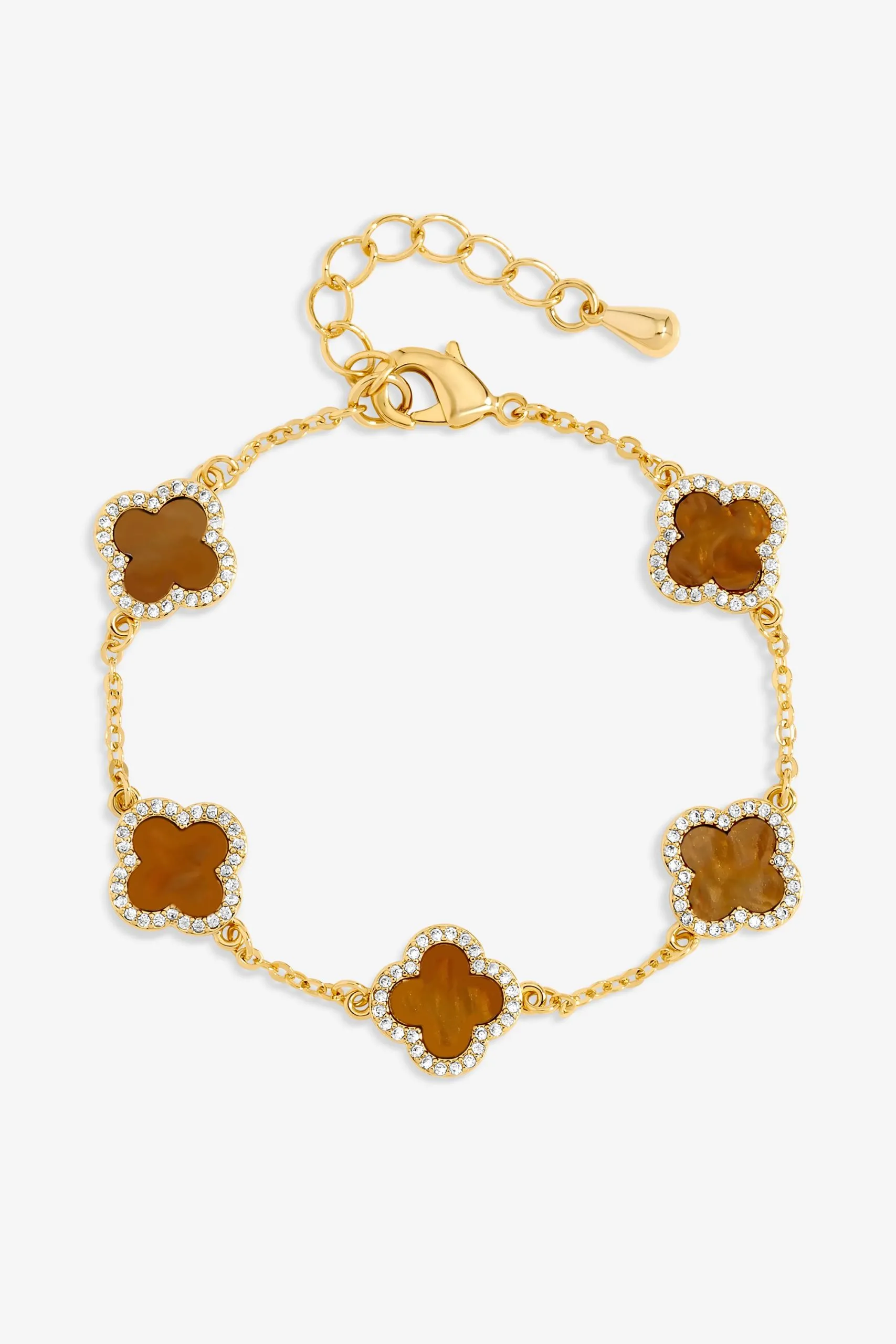 Gold Plated Tigers Eye Clover Bracelet