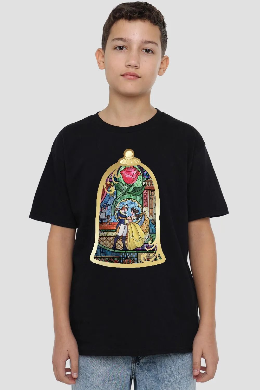 Beauty And The Beast Stained Glass Kids T-Shirt Black