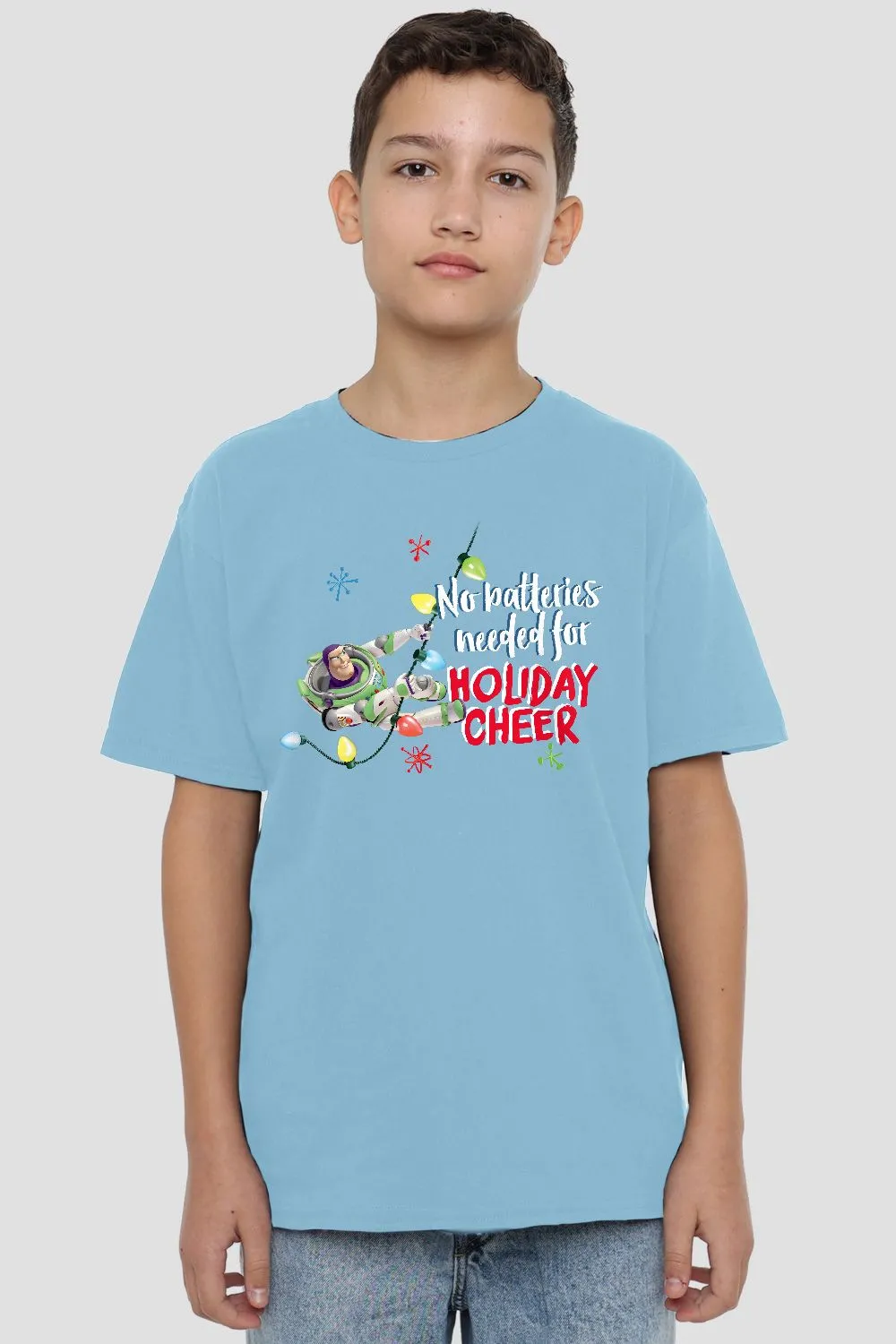 Toy Story Buzz Lightyear No Batteries Needed Christmas Cheer  Kids T-Shirt Light Blue