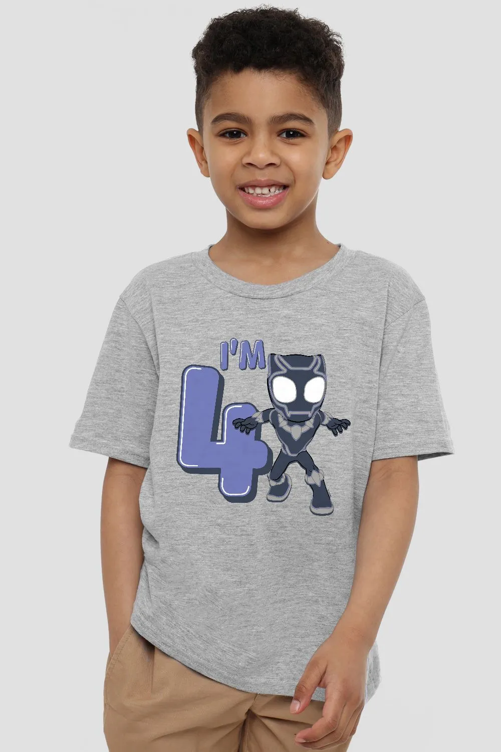 Black Panther Cute Birthday 4 Kids T-Shirt Light Grey