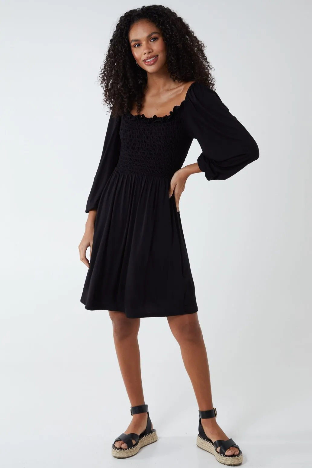 Square Neck Gathered Bust Jersey Dress
