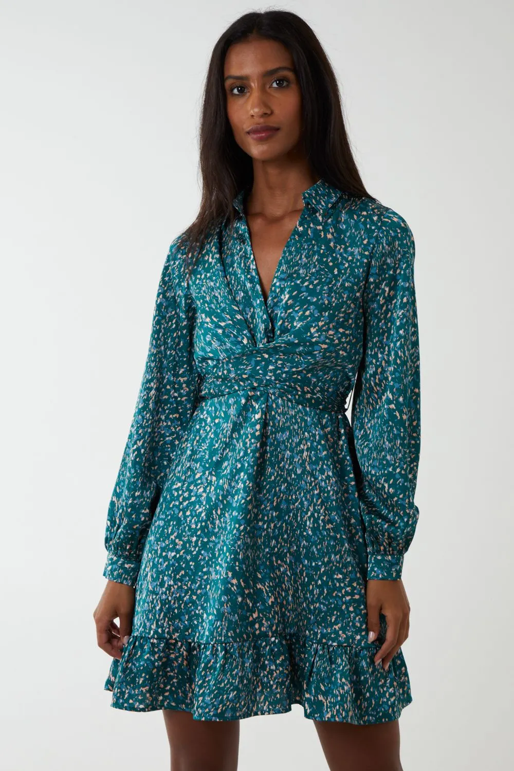 Wrap Bust Mini Shirt Dress