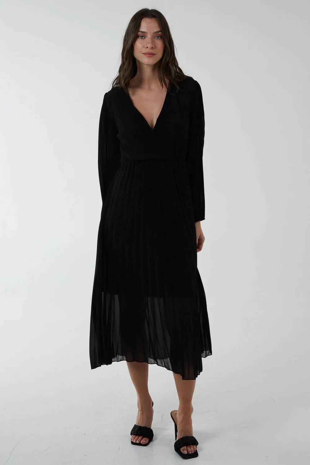 Wrap Front Pleated Maxi Dress
