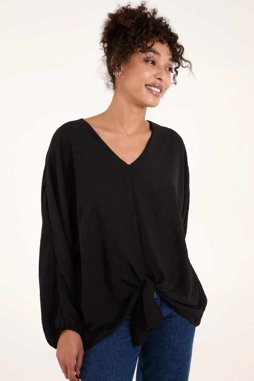 Tie Front Oversized Batwing Top