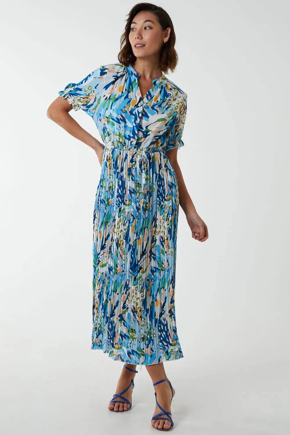 Abstract Pleated Maxi Dress