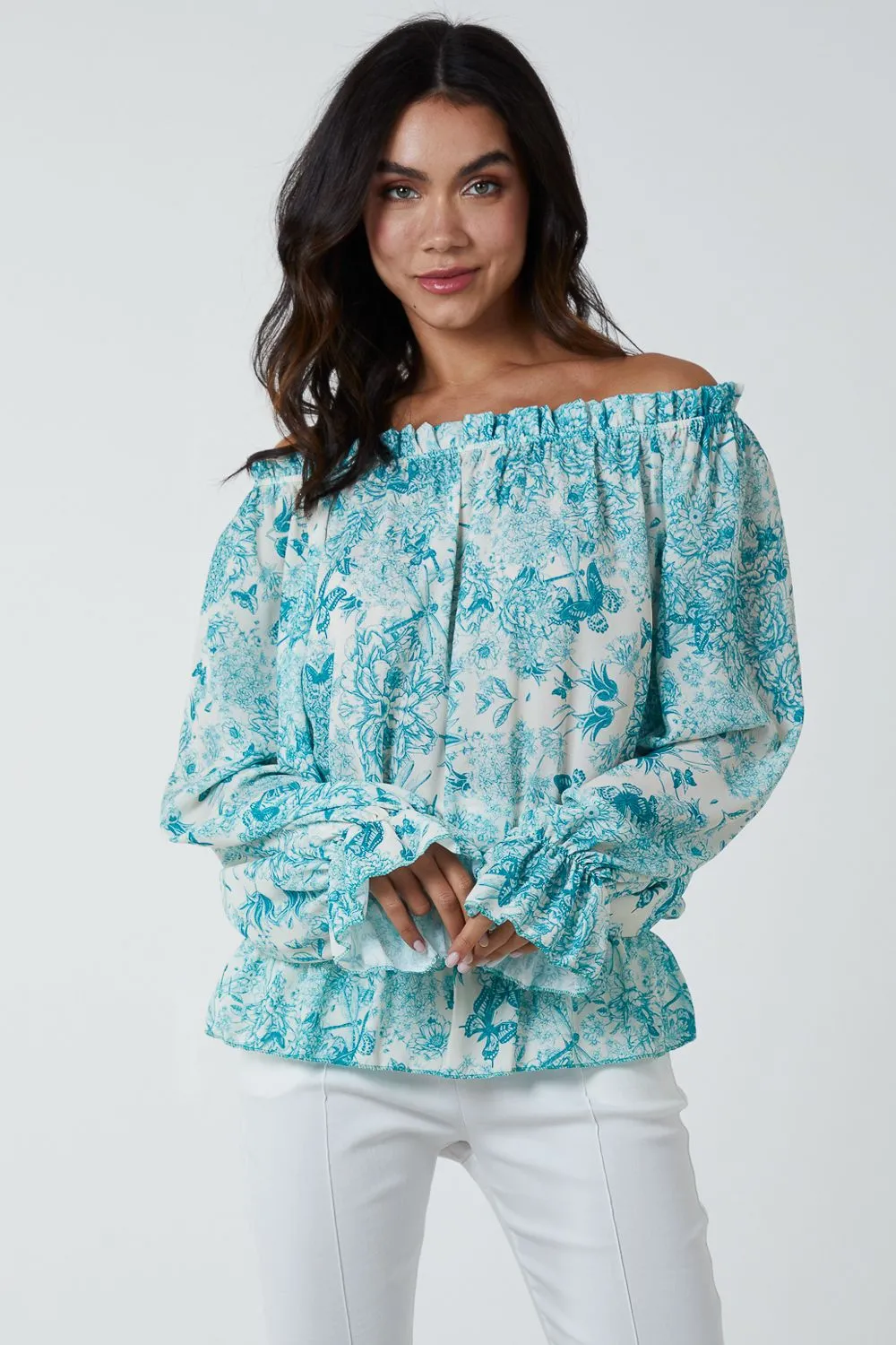 Butterfly Floral Print Gypsy Chiffon Blouse