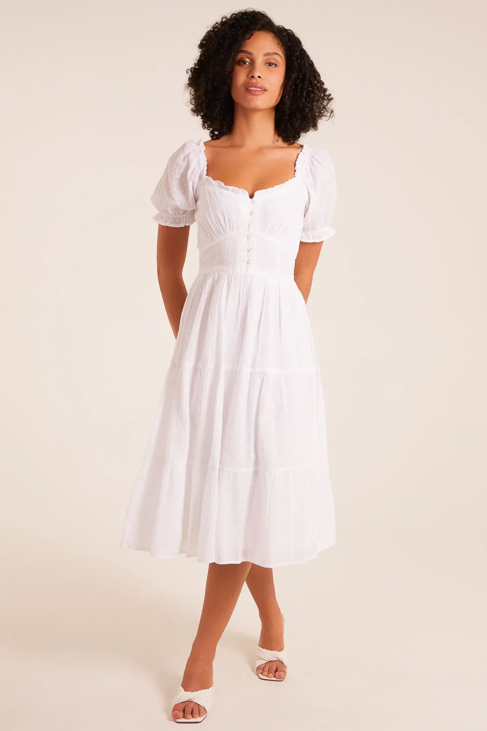 Puff Sleeve Button Through Midi Dress