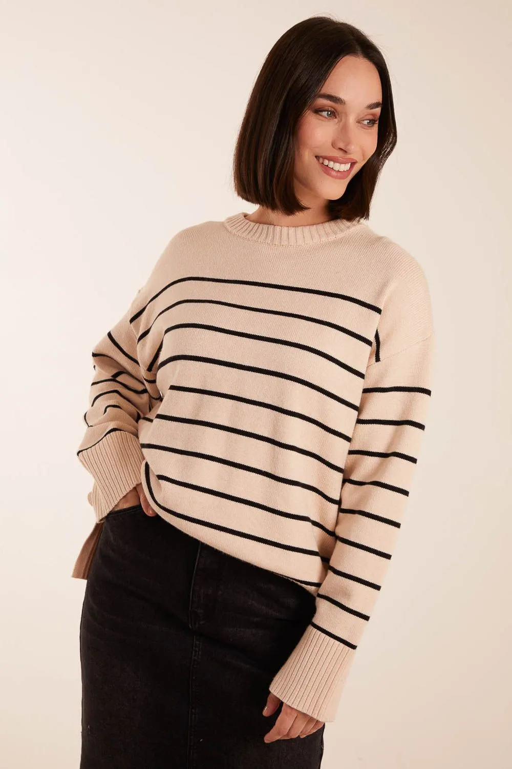 Thin Stripe Crew Neck Chunky Jumper