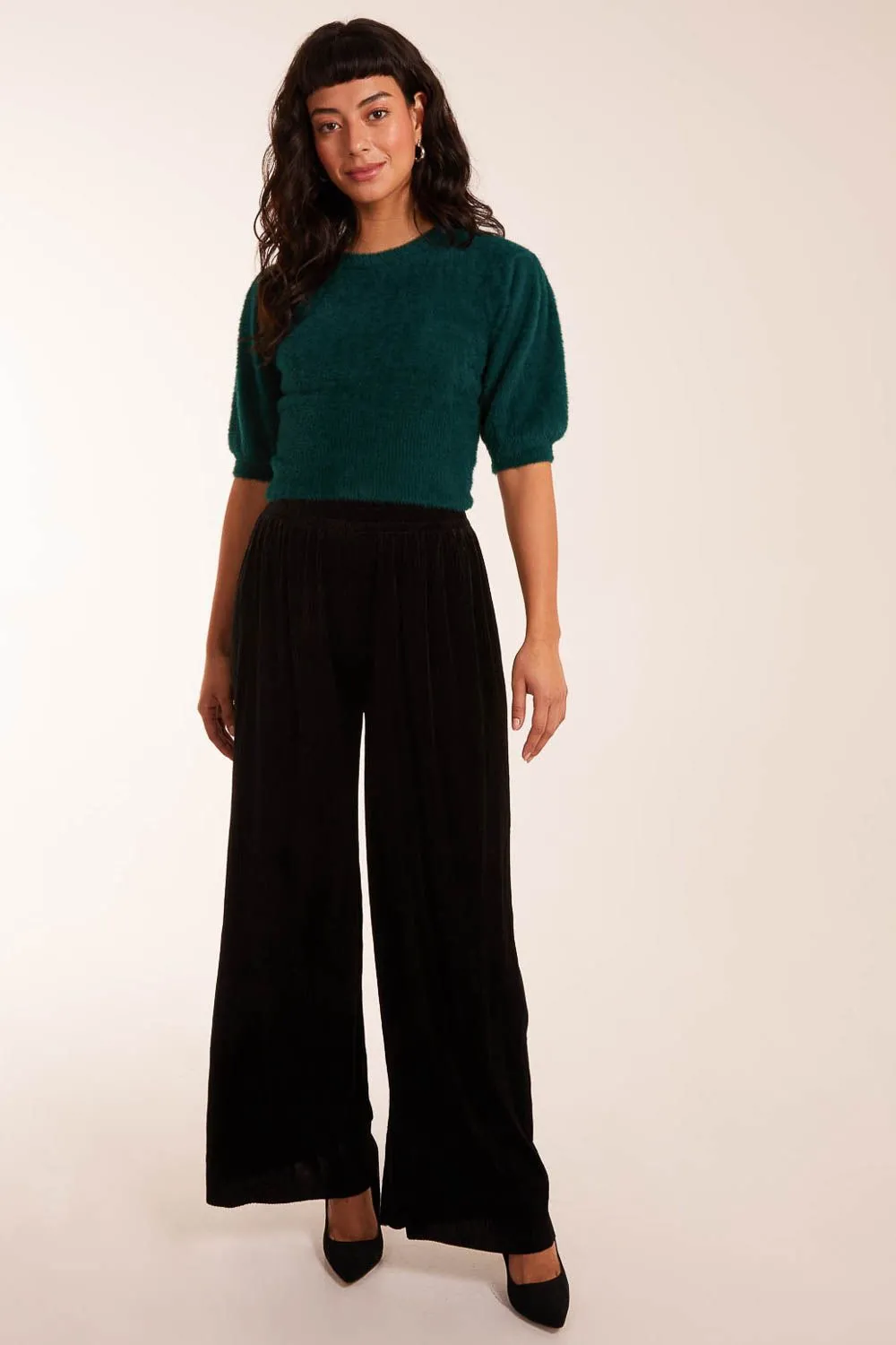 Wide Leg Textured Velour Trouser