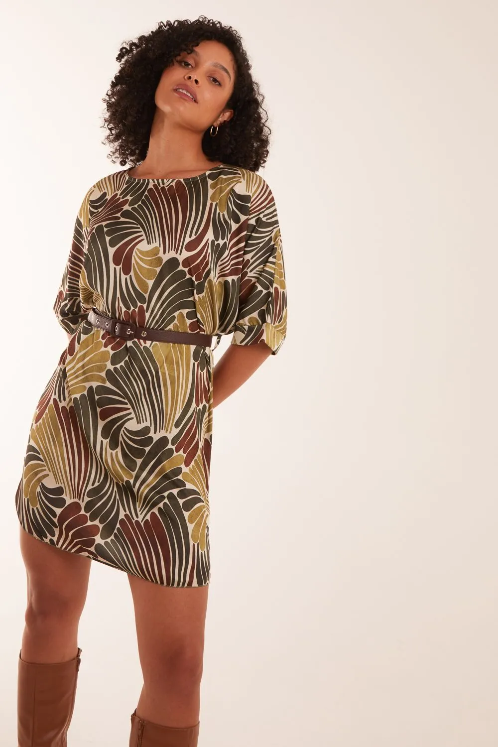 Aztec Printed Frill Sleeve Dress